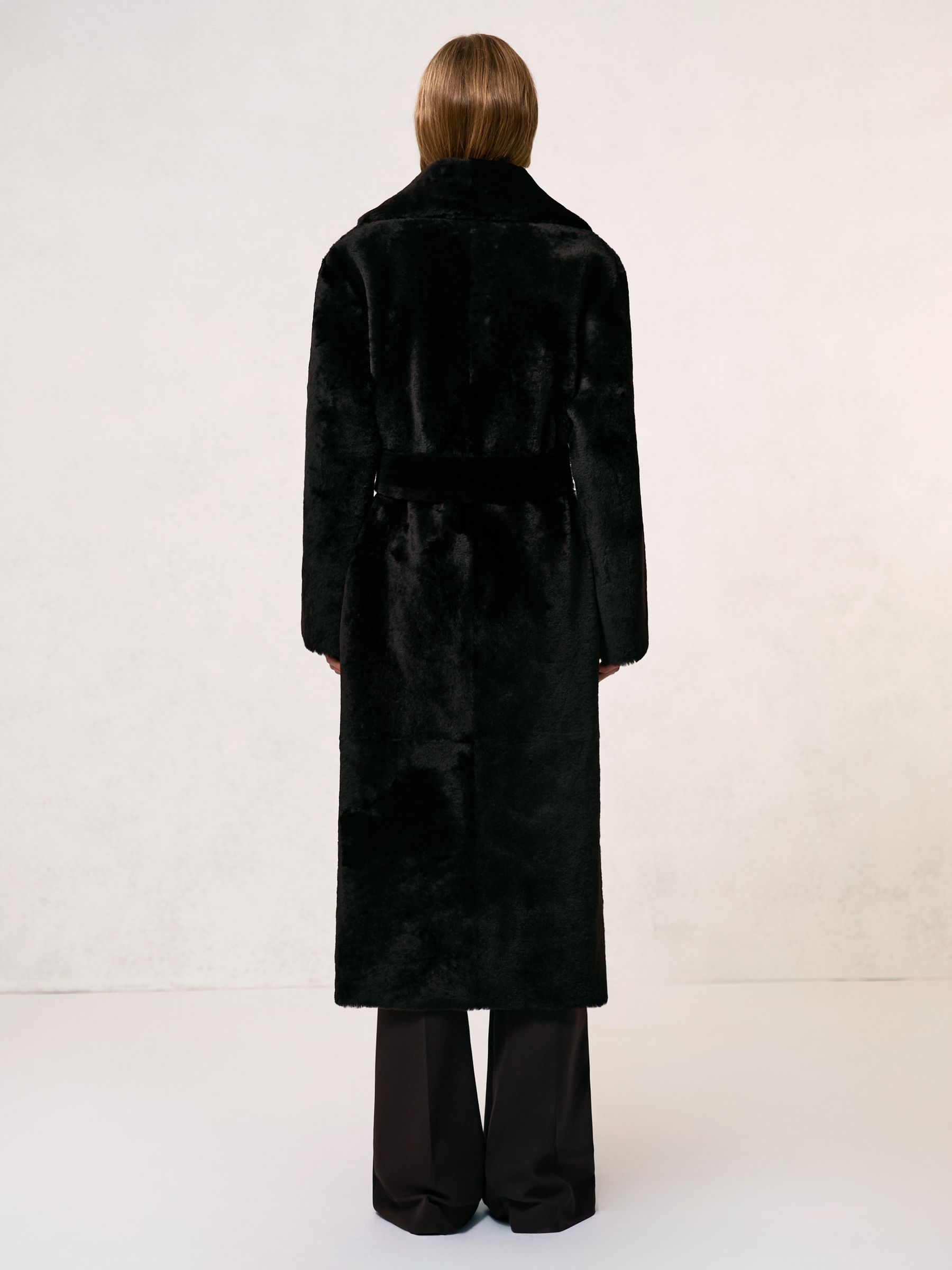 Shearling Belted Coat in Chocolate Brown - Image 5 of 7