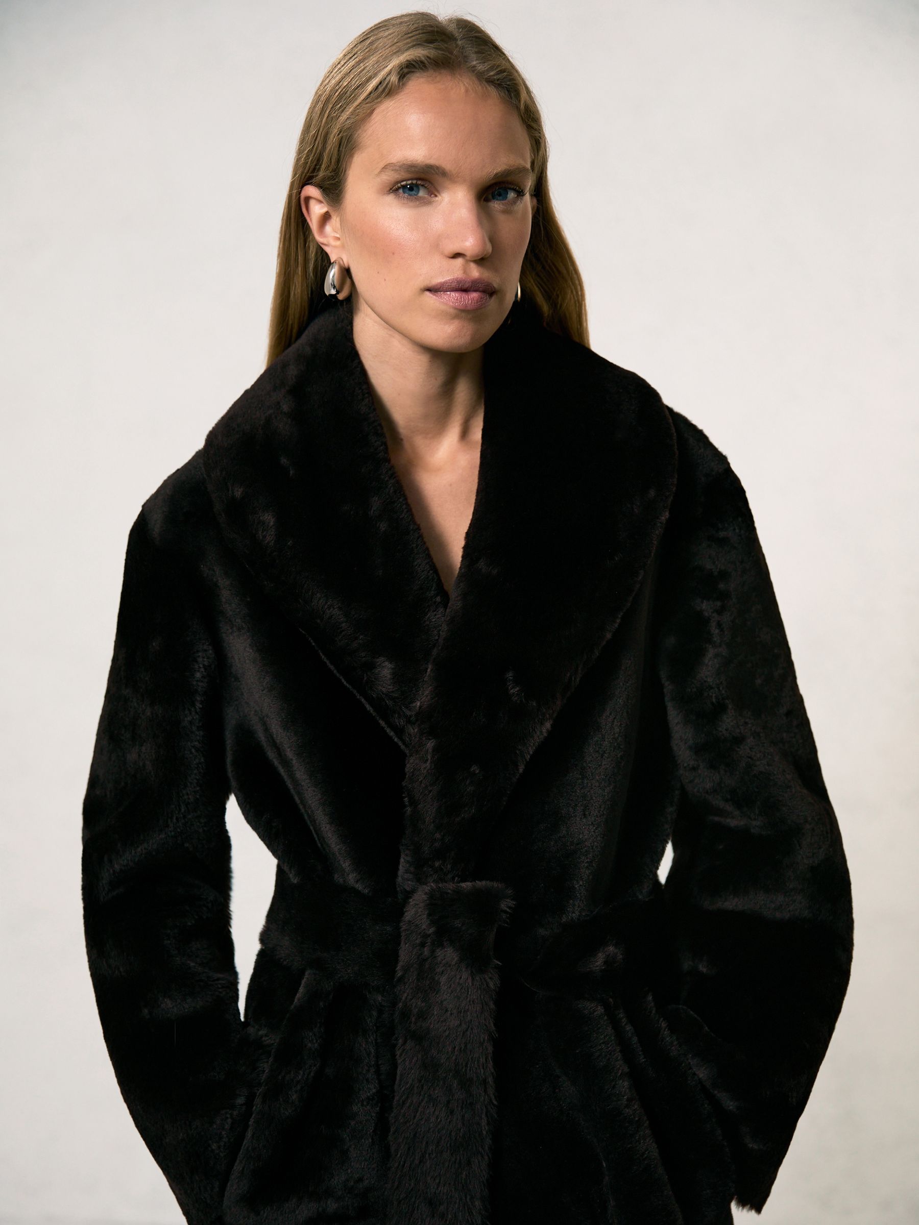 Shearling Belted Coat in Chocolate Brown - Image 6 of 7