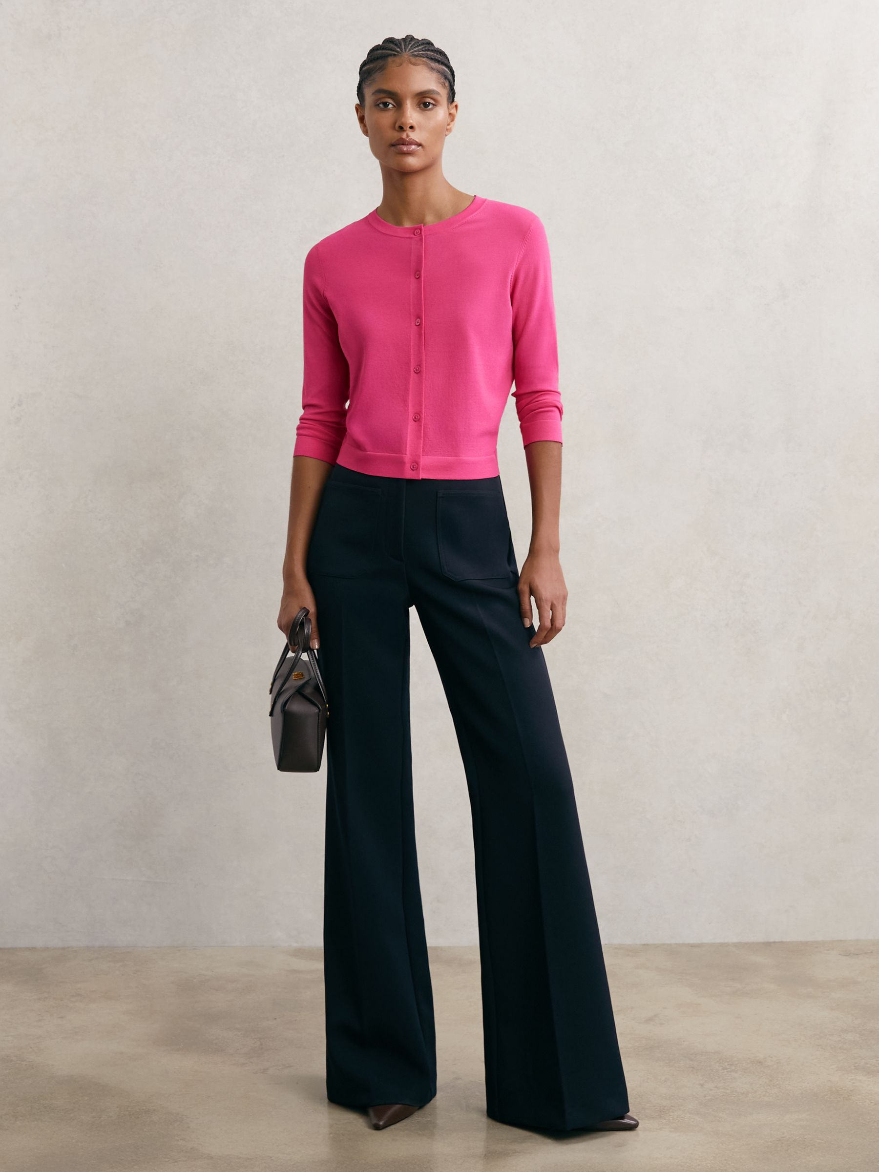Lightweight Cropped Cardigan in Bright Pink - Image 1 of 6
