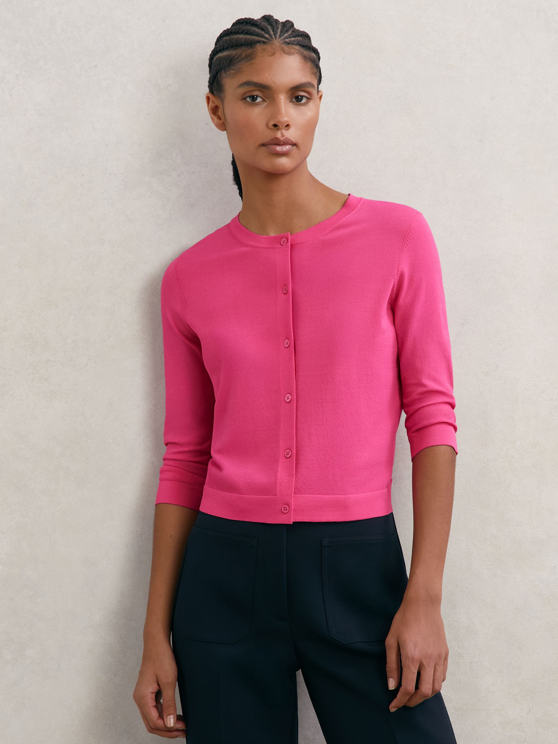 Lightweight Cropped Cardigan in Bright Pink - Image 3 of 6