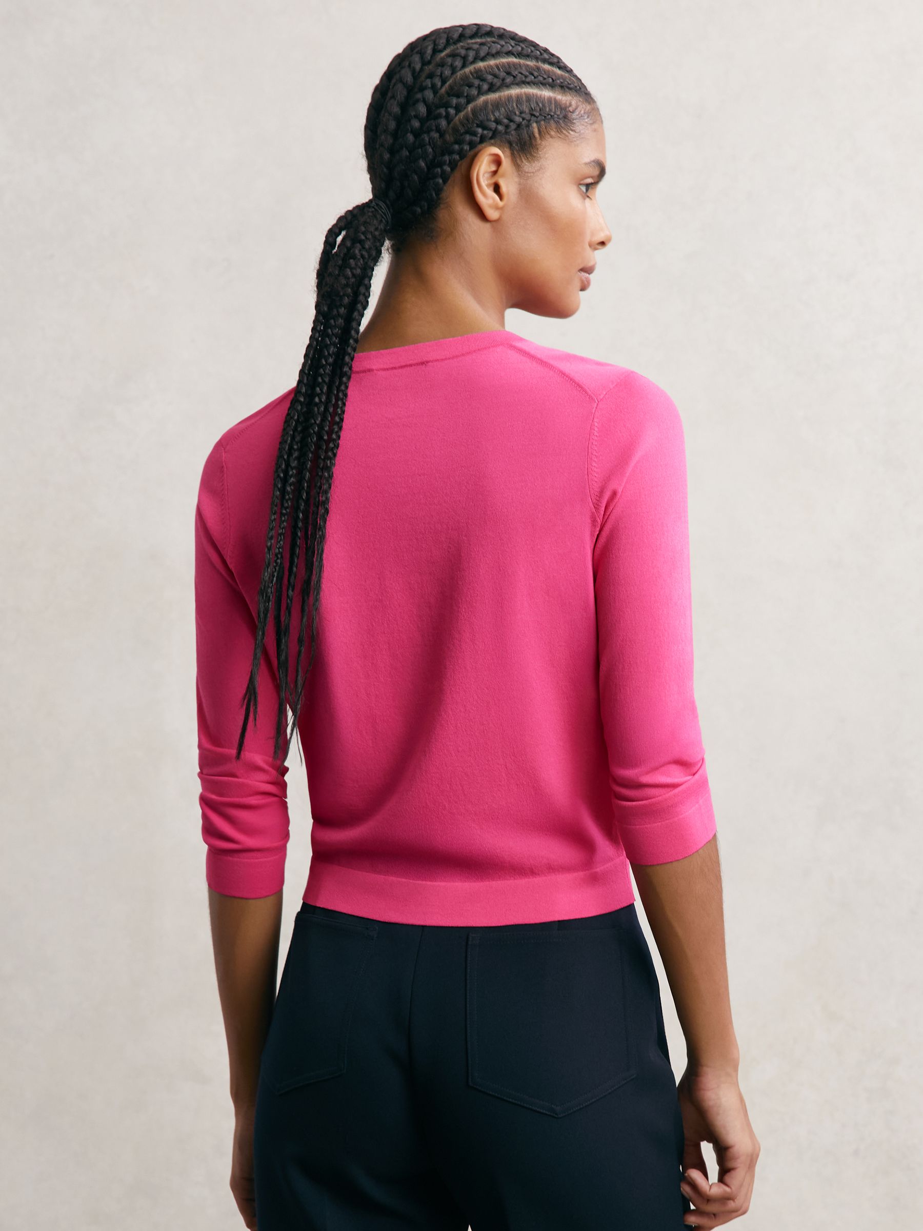 Lightweight Cropped Cardigan in Bright Pink - image 4