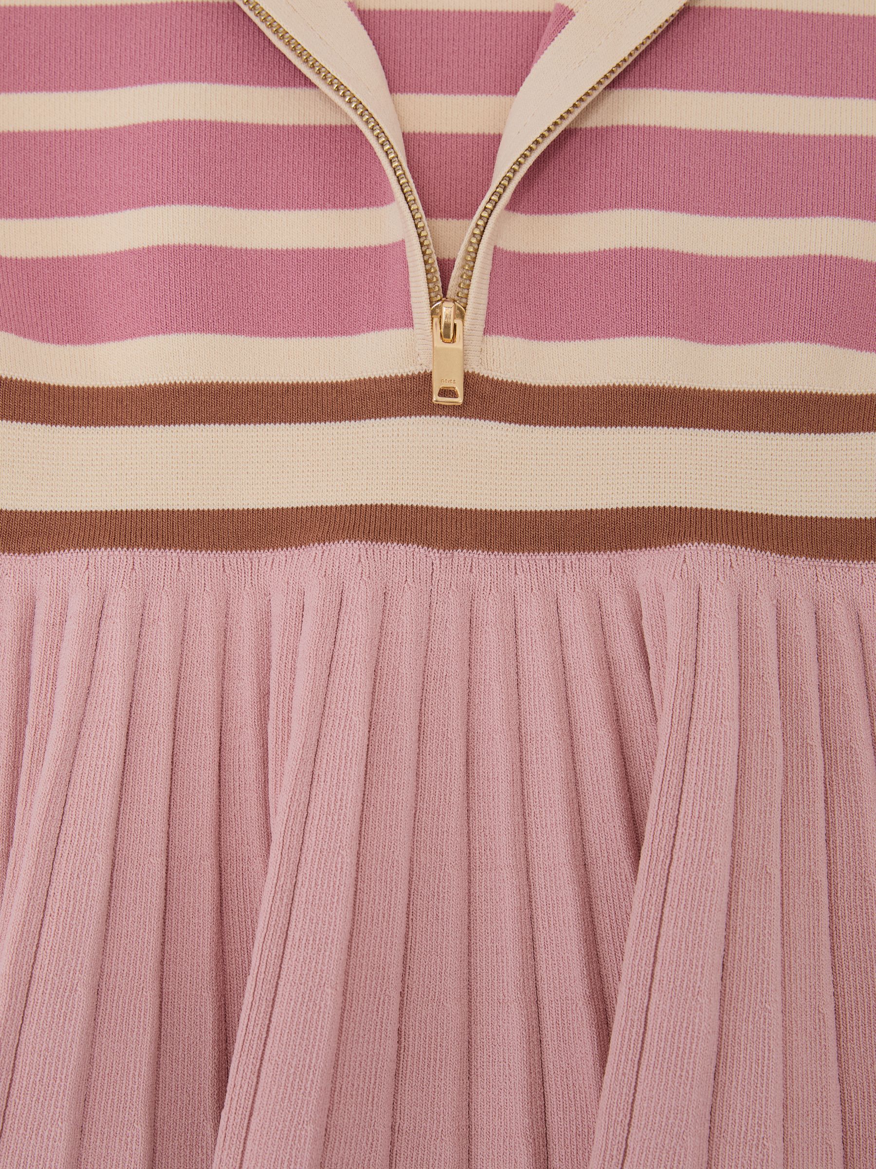 13-14 yrs Cotton Collared Stripe Knit Dress in Pink - Image 5 of 5