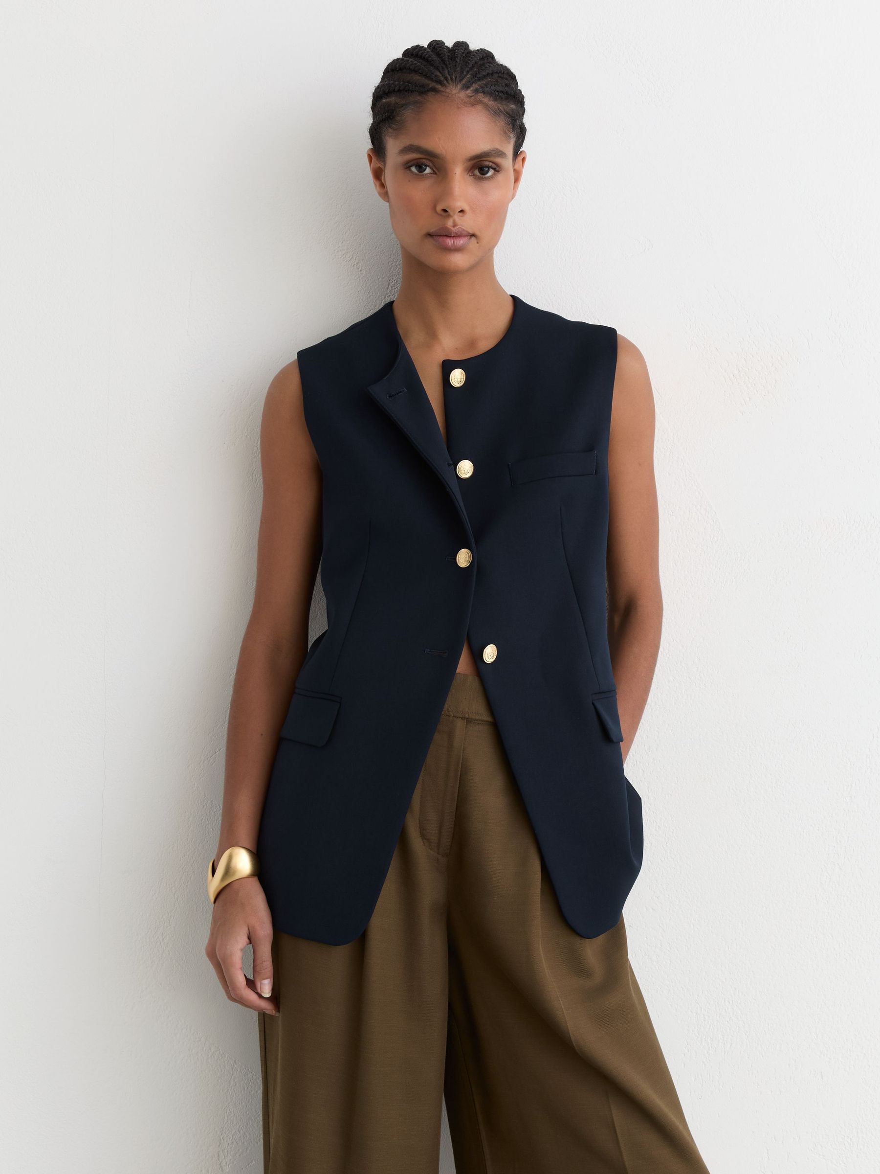 Button-Through Longline Waistcoat in Navy - image 2