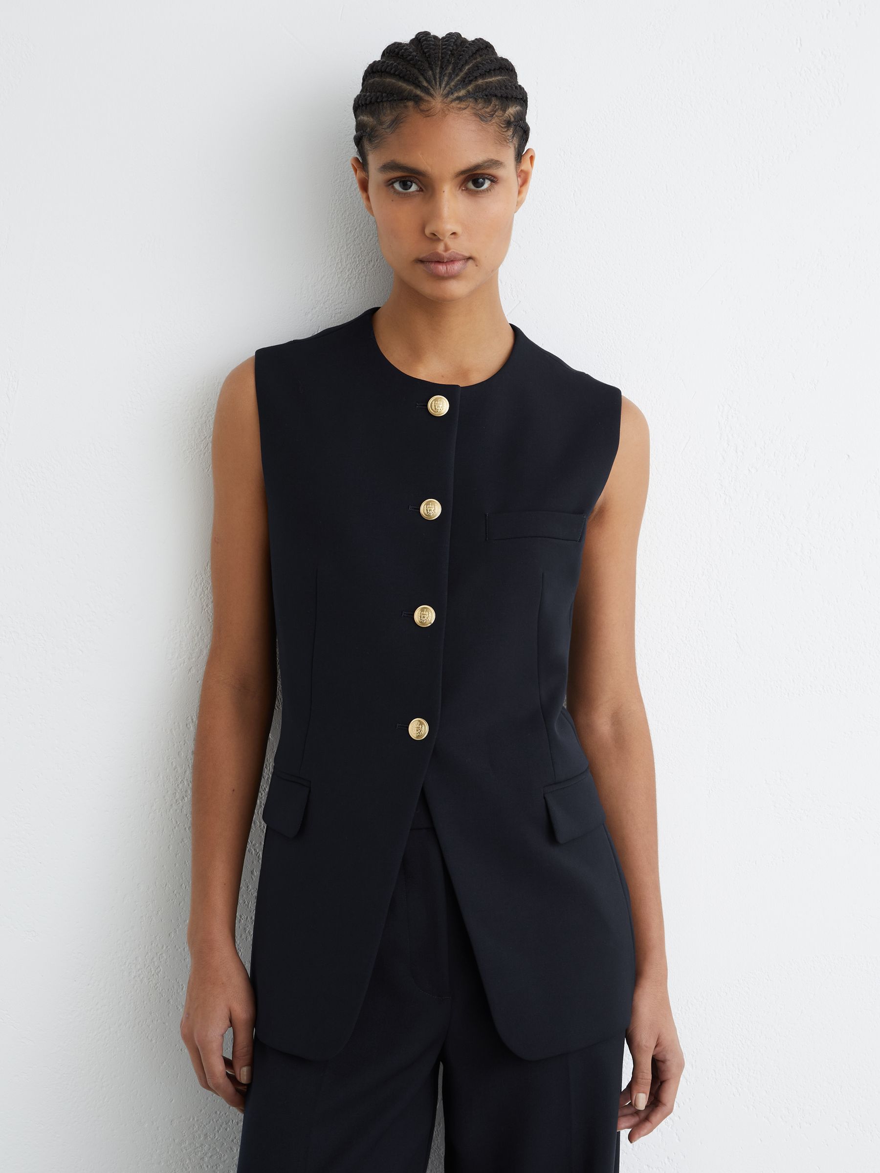 Reiss Gabi Button-Through Longline Waistcoat - صورة 1 من 6