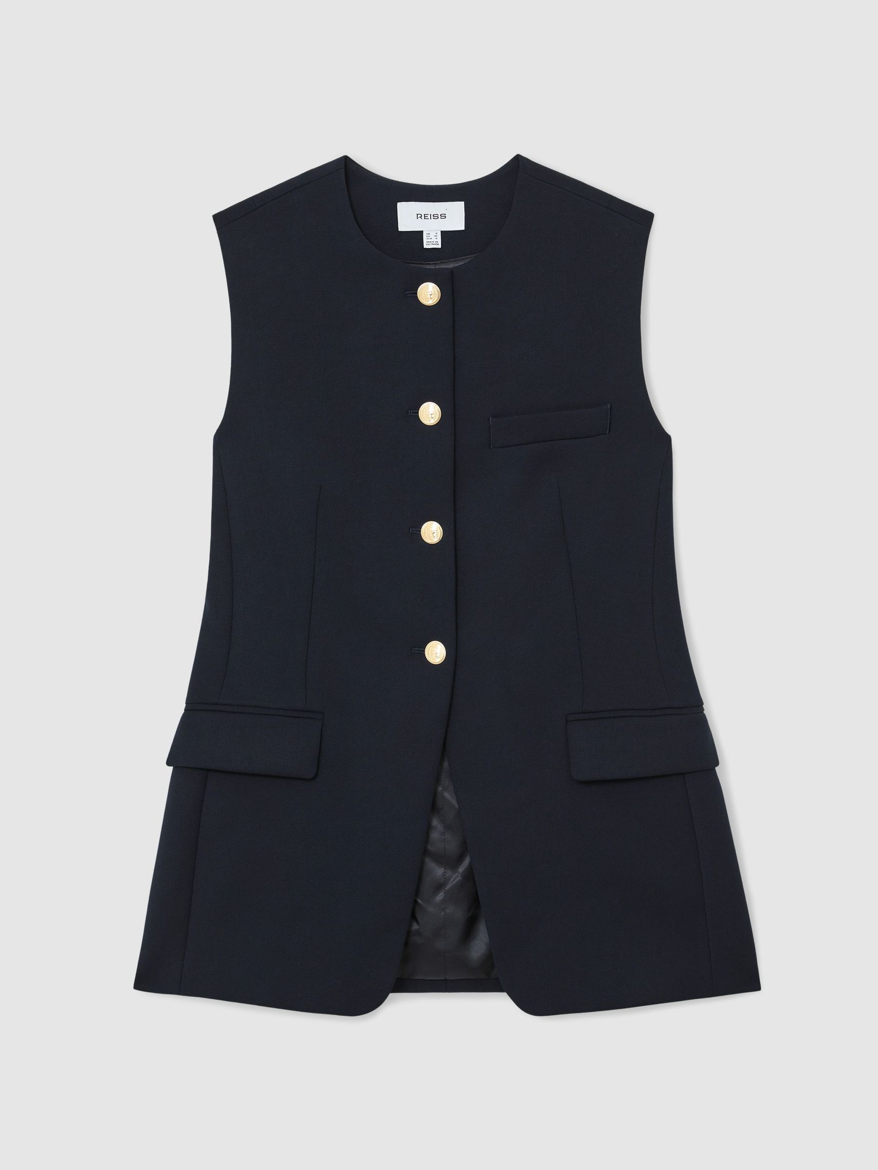 Button-Through Longline Waistcoat in Navy - image 1