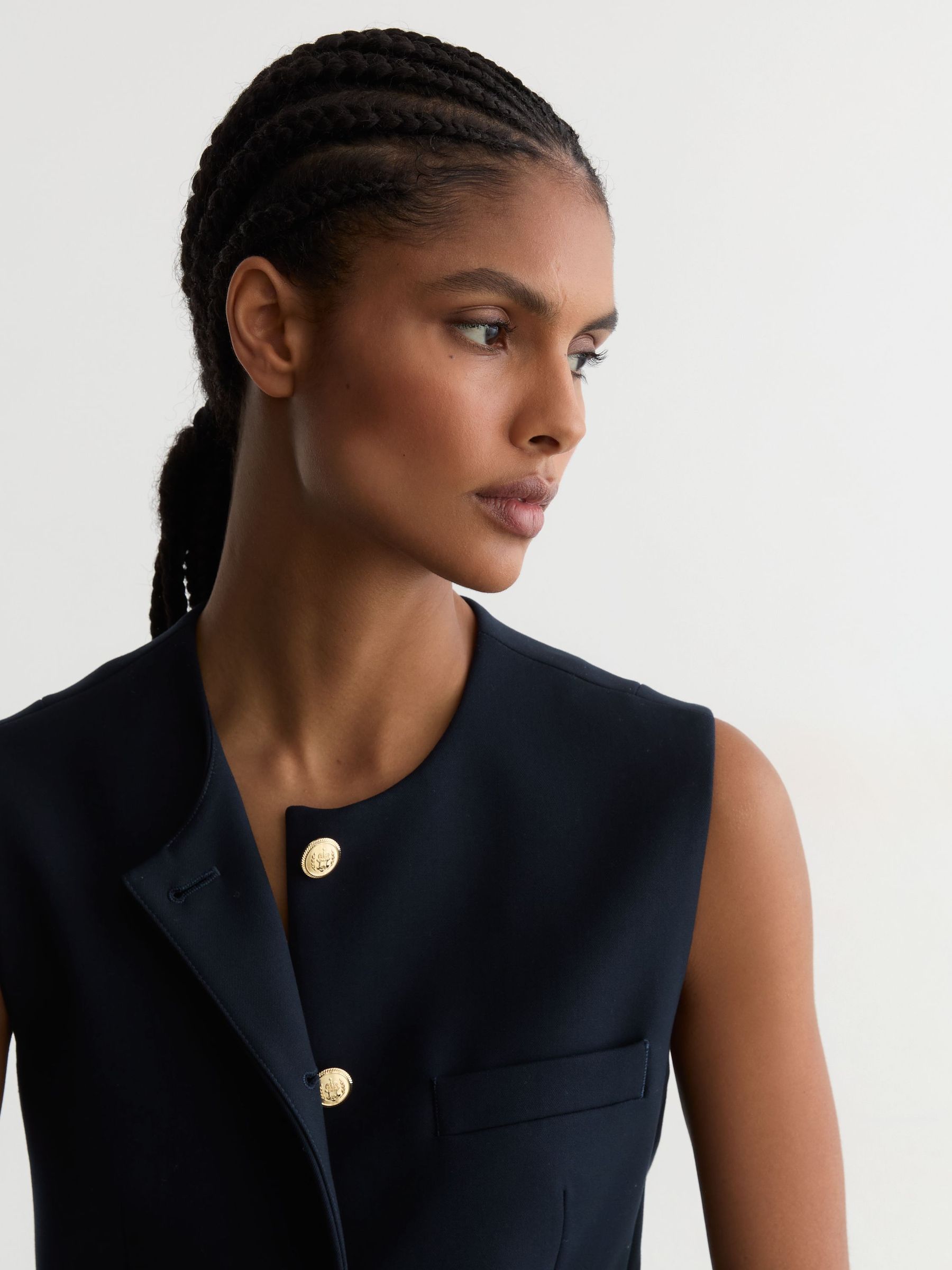 Button-Through Longline Waistcoat in Navy - image 4