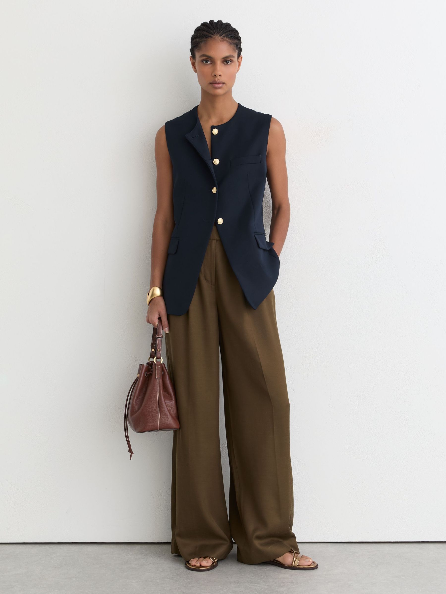 Button-Through Longline Waistcoat in Navy - image 5