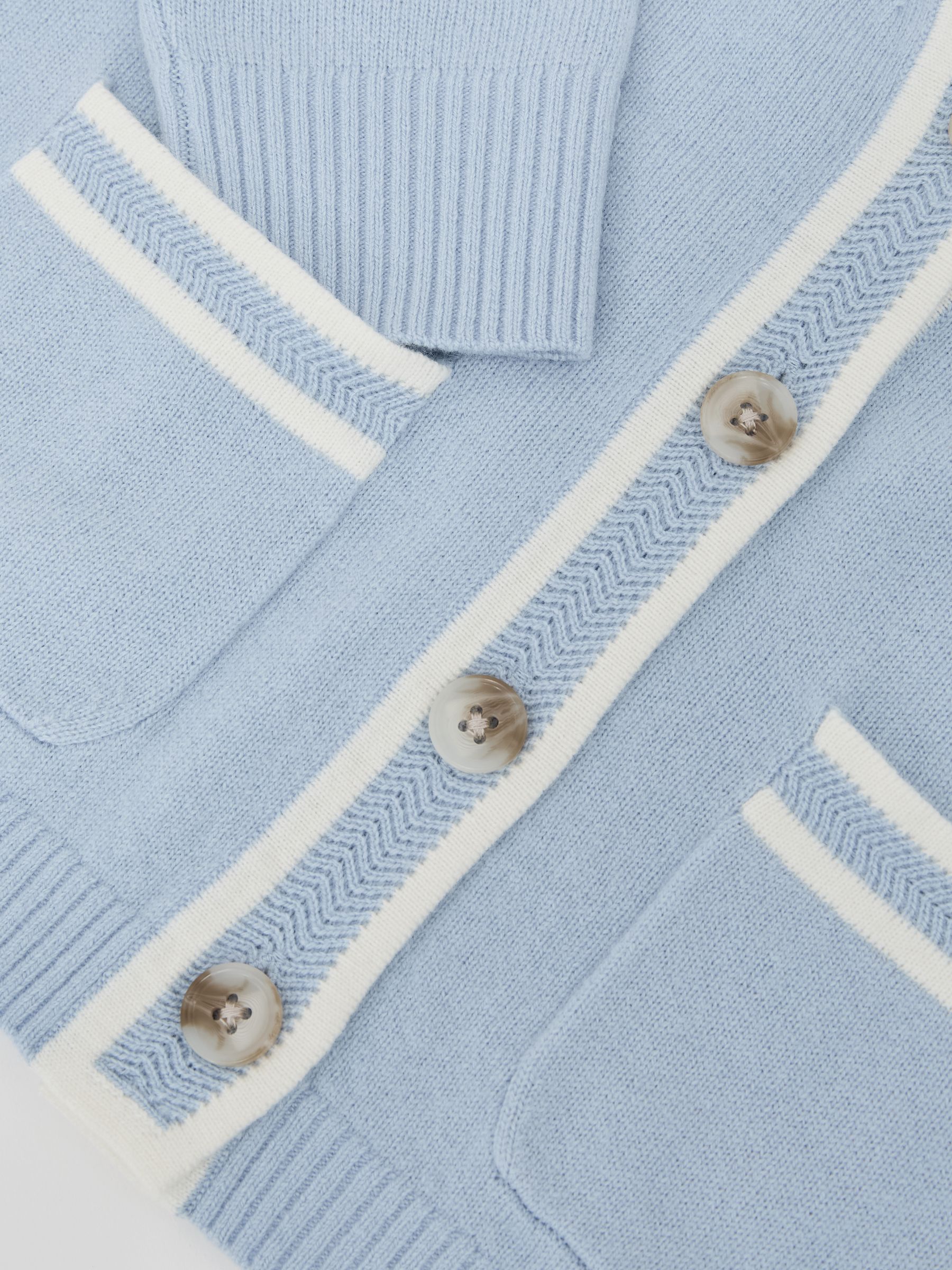 9-13 yrs Wool-Blend Tipped Cardigan with Cashmere in Pale Blue - Image 5 of 5