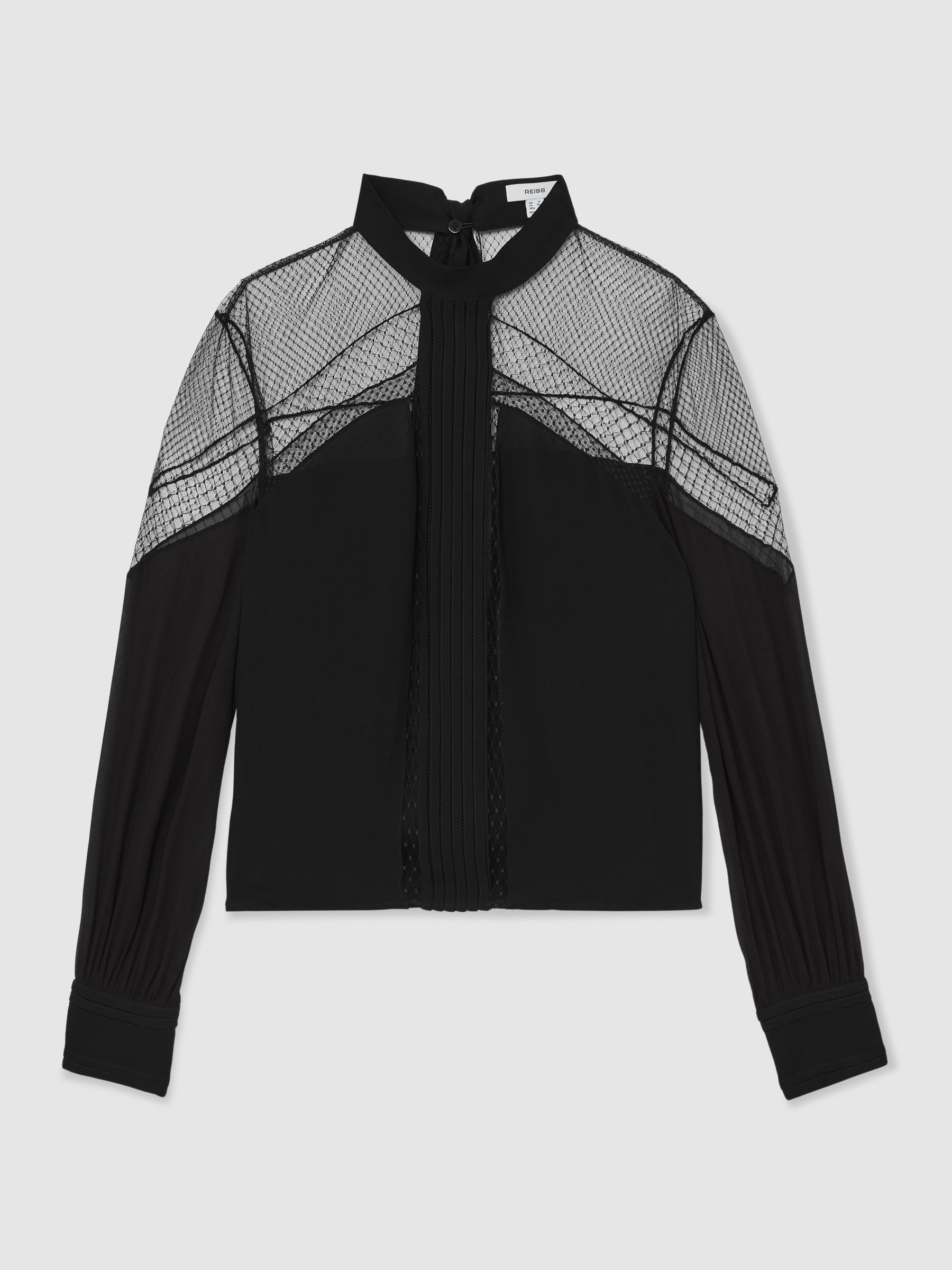 Lace-Insert Tie-Back Blouse in Black - image 1