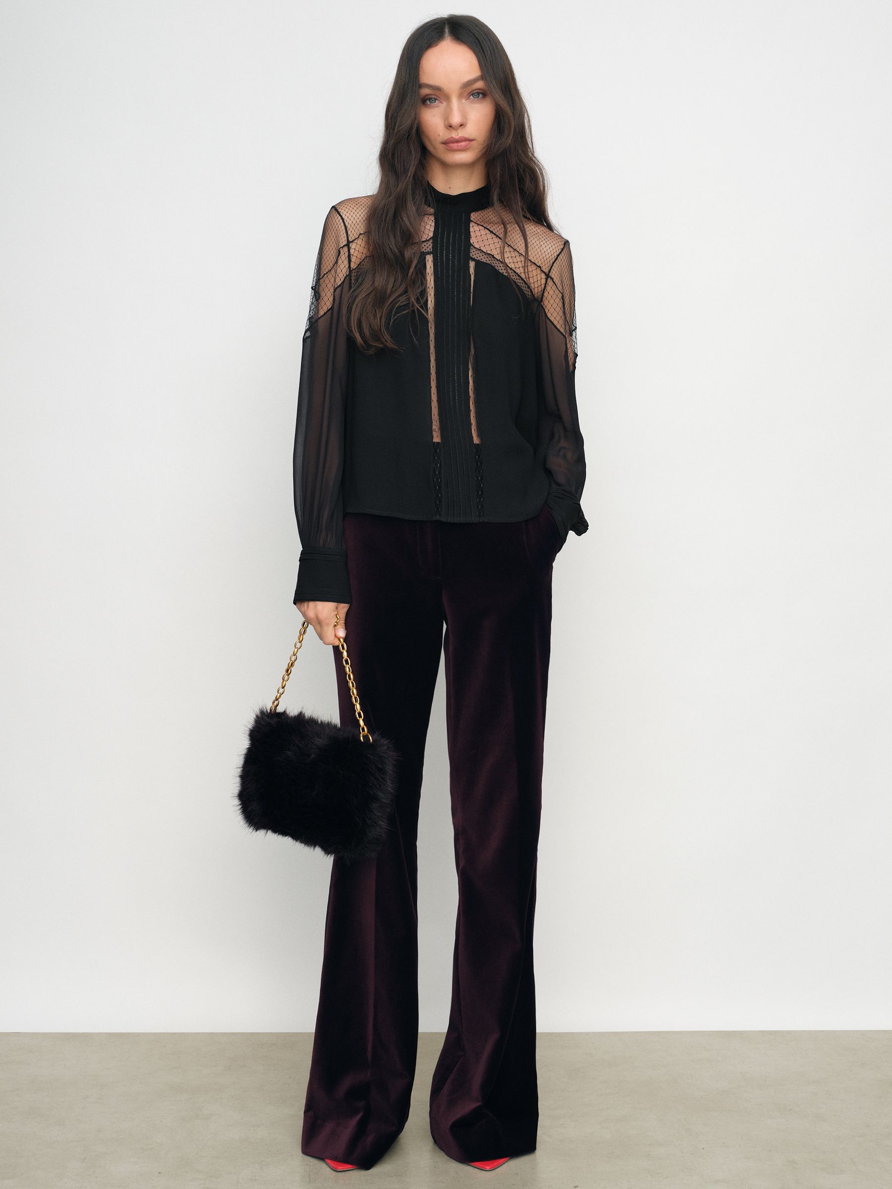 Lace-Insert Tie-Back Blouse in Black - Image 3 of 7