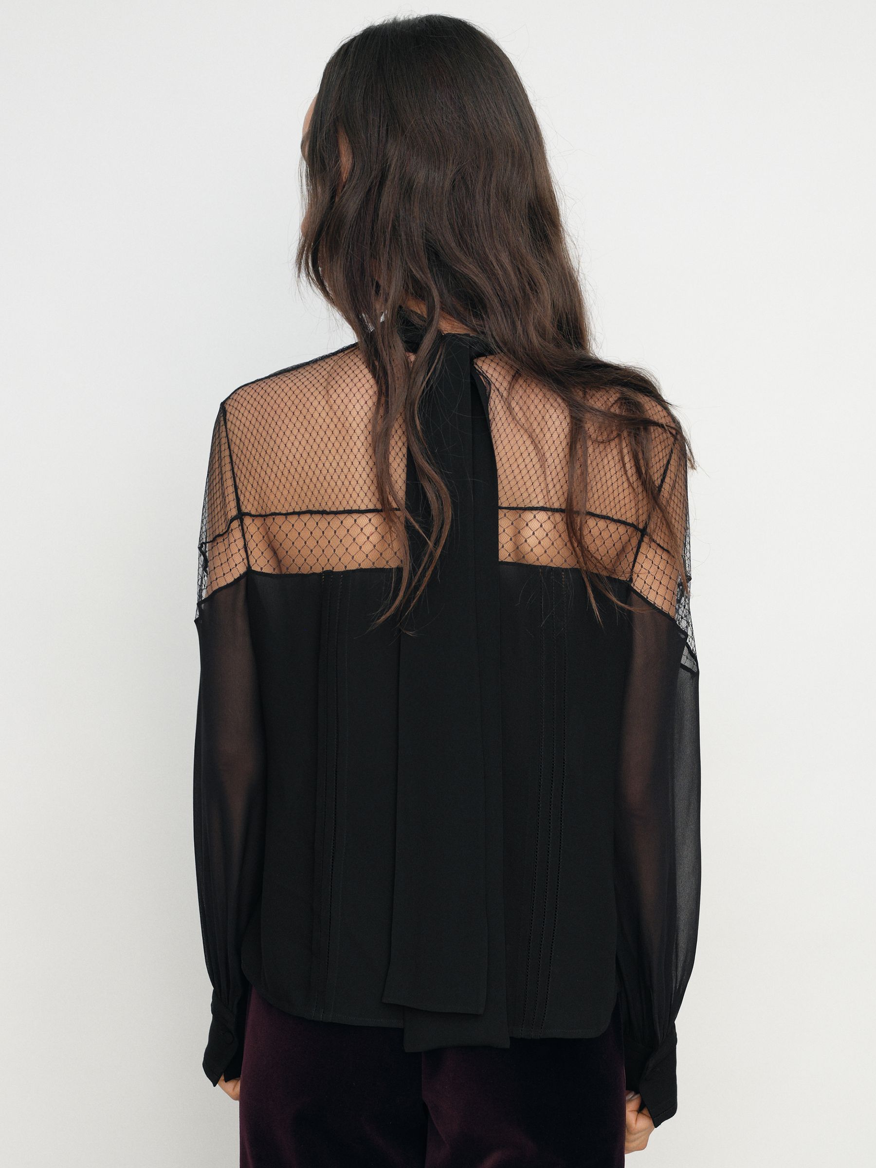 Lace-Insert Tie-Back Blouse in Black - image 5