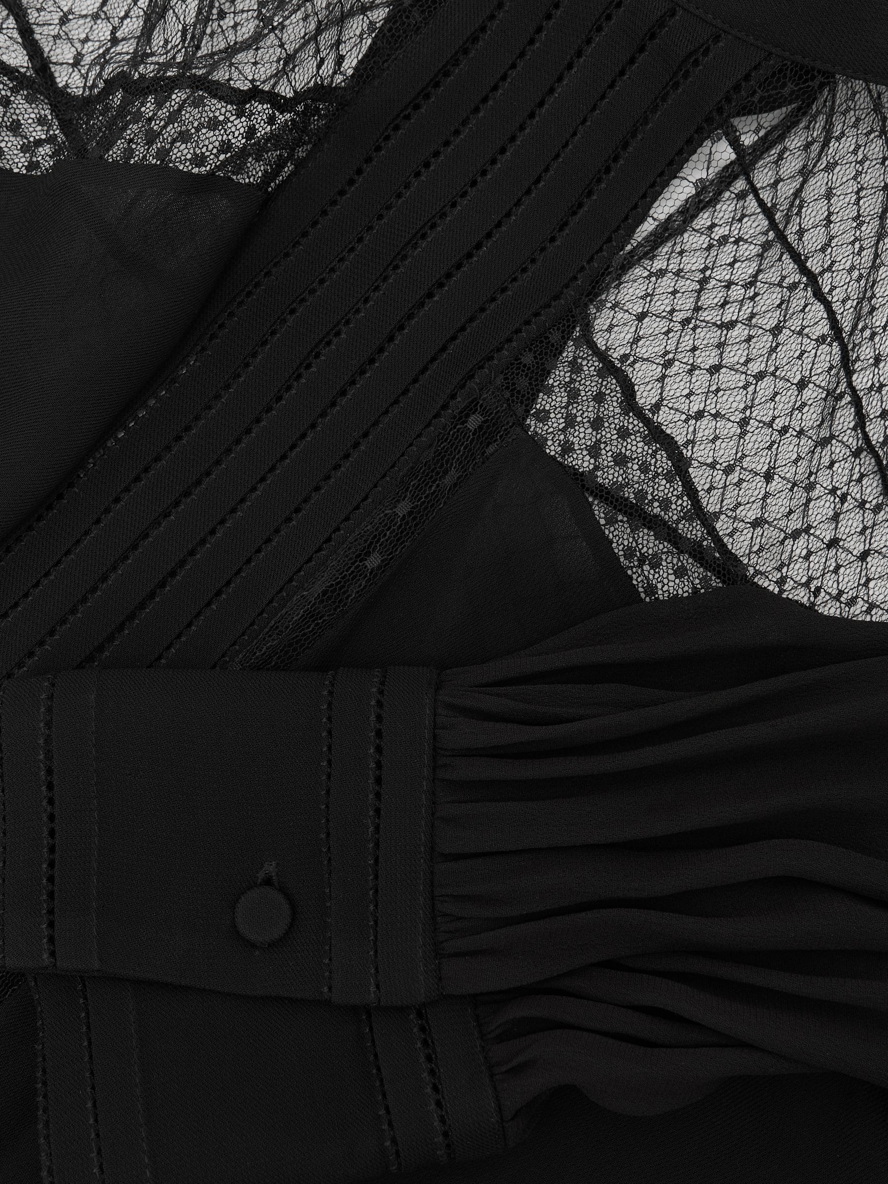 Lace-Insert Tie-Back Blouse in Black - image 3