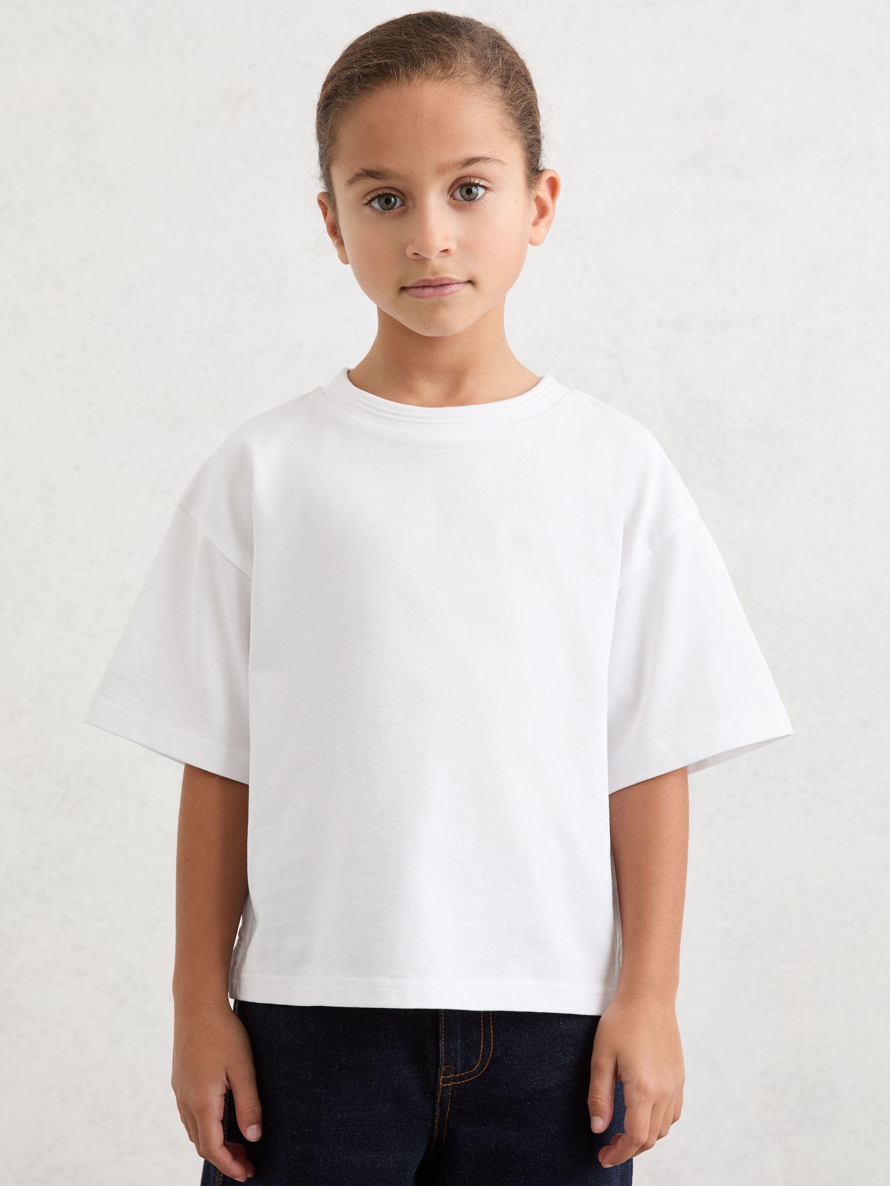 13-14 yrs Cotton Ribbed-Neck Oversized T-Shirt in Ivory - Image 2 of 5