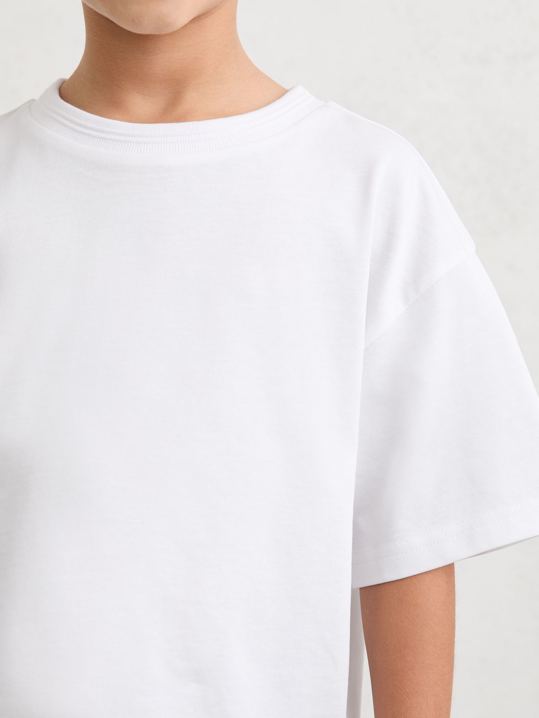 13-14 yrs Cotton Ribbed-Neck Oversized T-Shirt in Ivory - Image 4 of 5