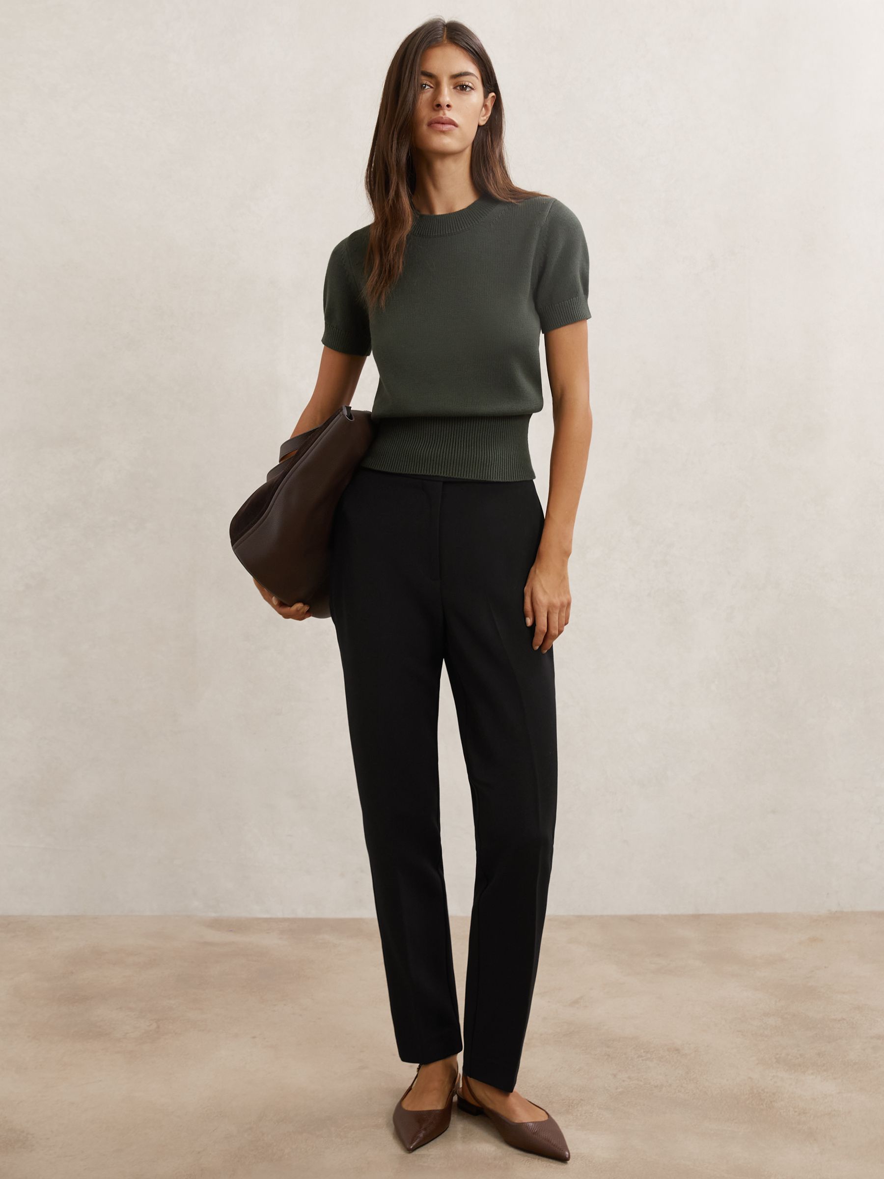 Tapered Button-Detail Trousers in Black - Image 1 of 6