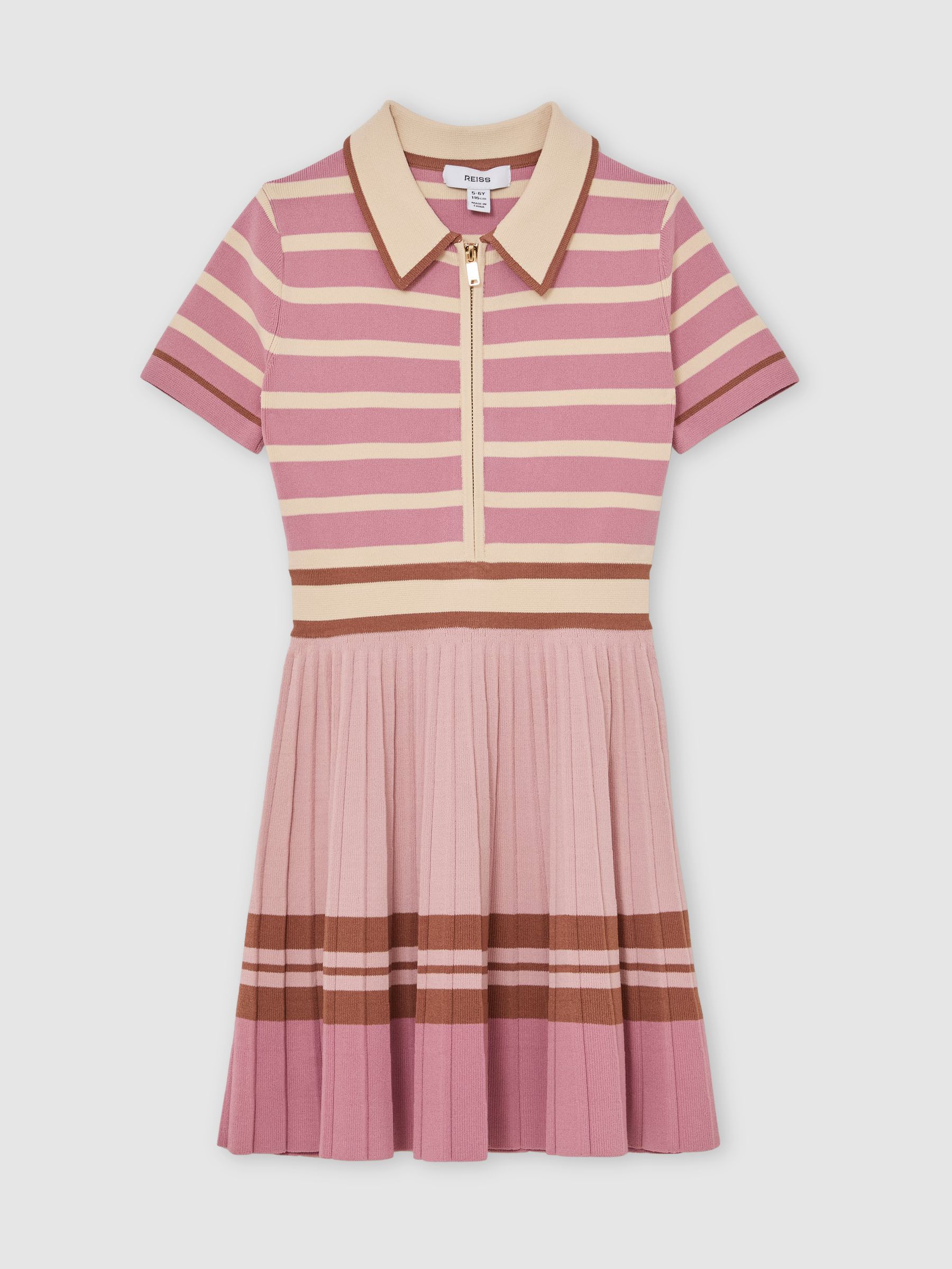 9-13 yrs Cotton Collared Stripe Knit Dress in Pink - Εικόνα 2 από 5 9-13 yrs Cotton Collared Stripe Knit Dress in Pink - Εικόνα 2 από 5