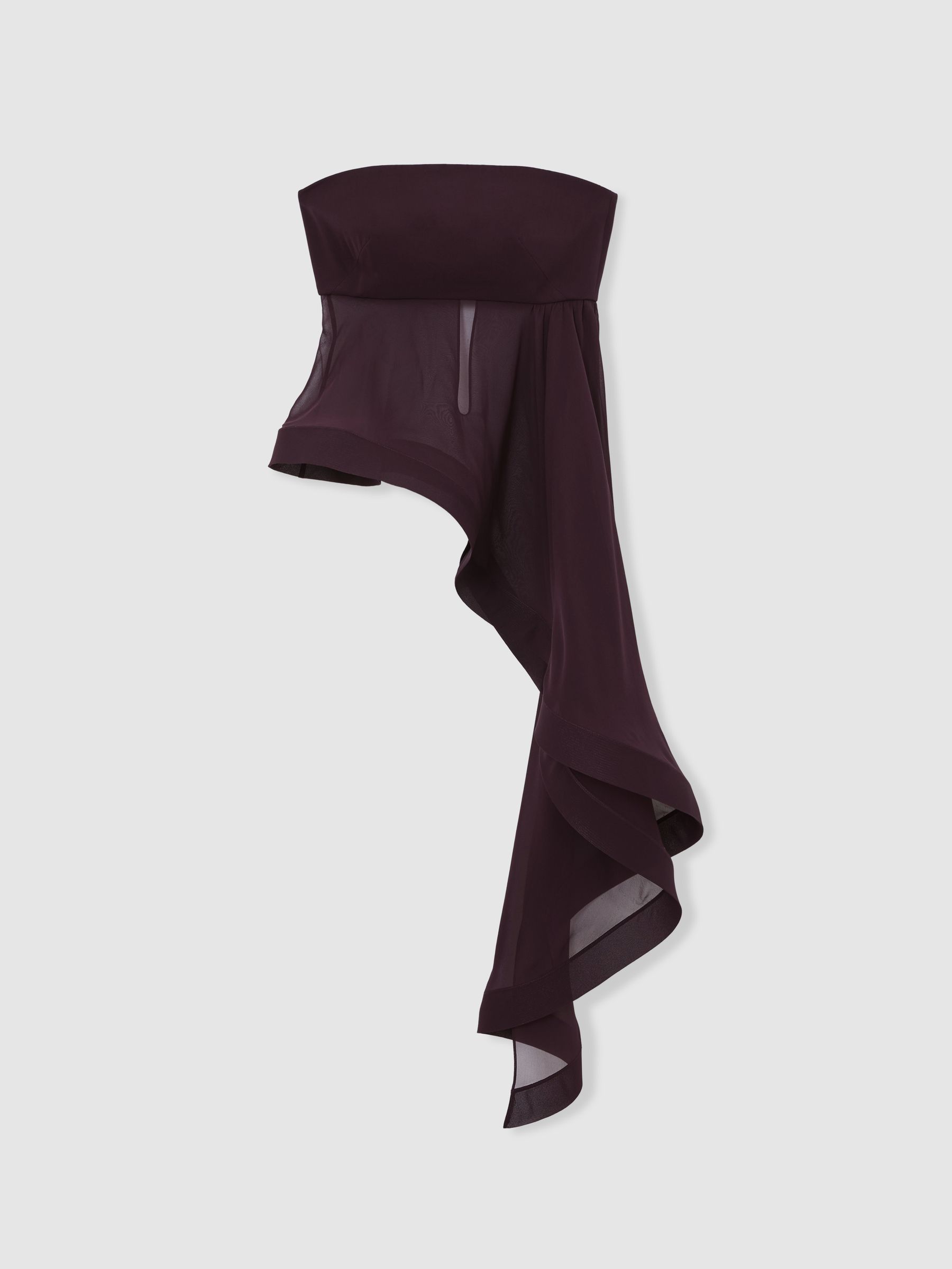 Silk Asymmetric-Ruffle Bandeau Top in Burgundy - image 1