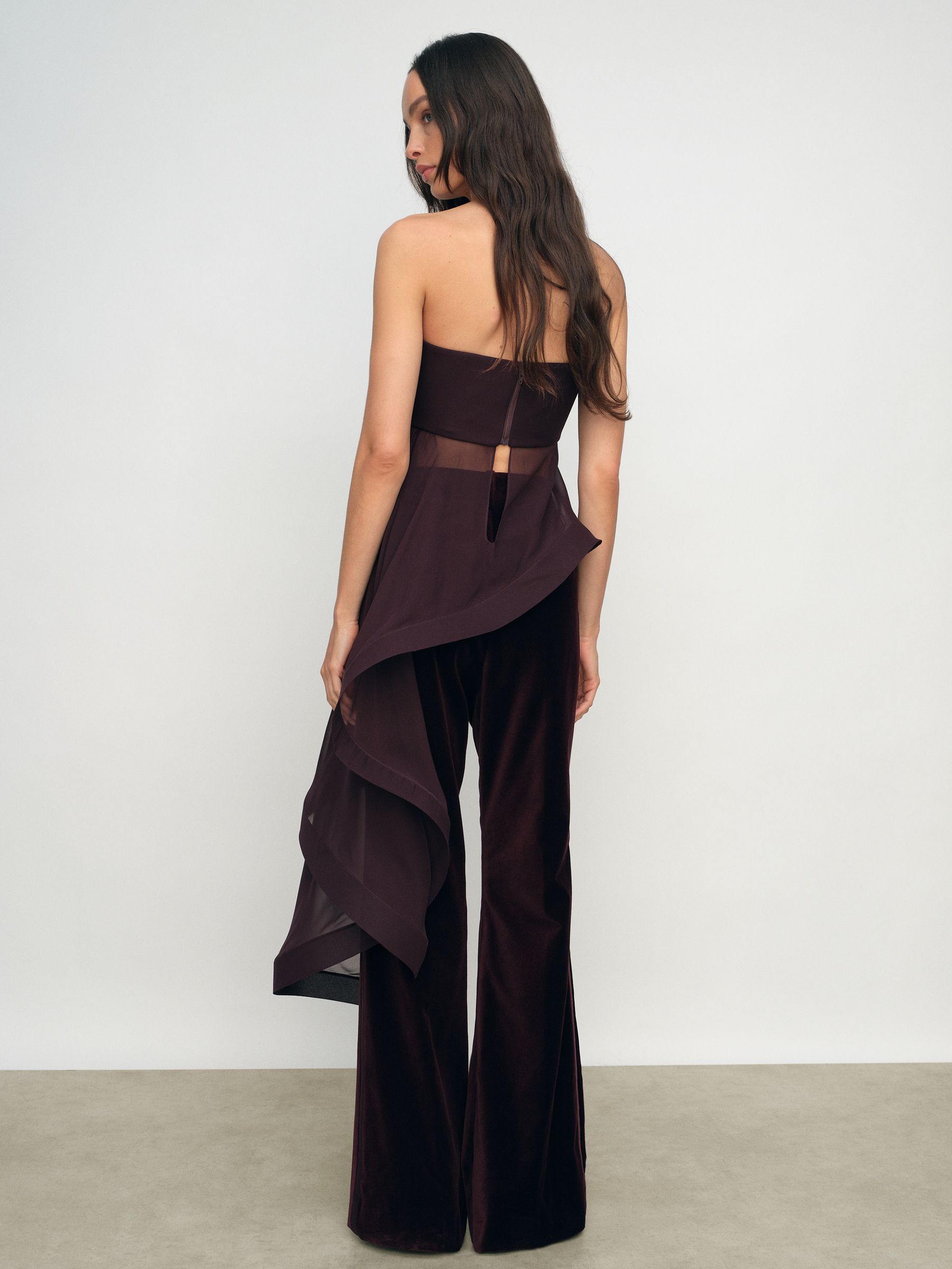 Silk Asymmetric-Ruffle Bandeau Top in Burgundy - image 4