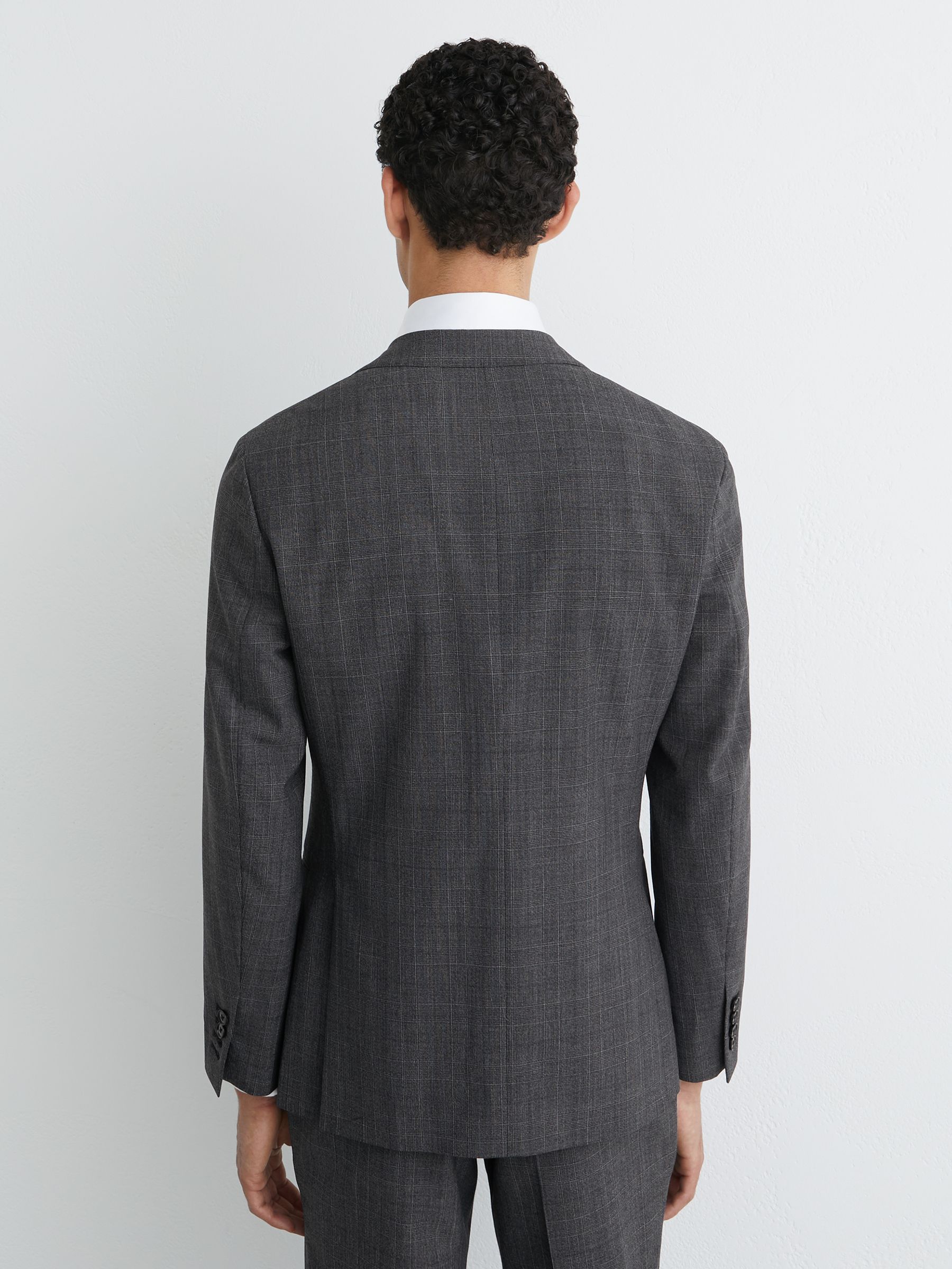 Wool-Blend Single-Breasted Check Blazer Tailored-Fit in Charcoal Grey - Image 6 of 9