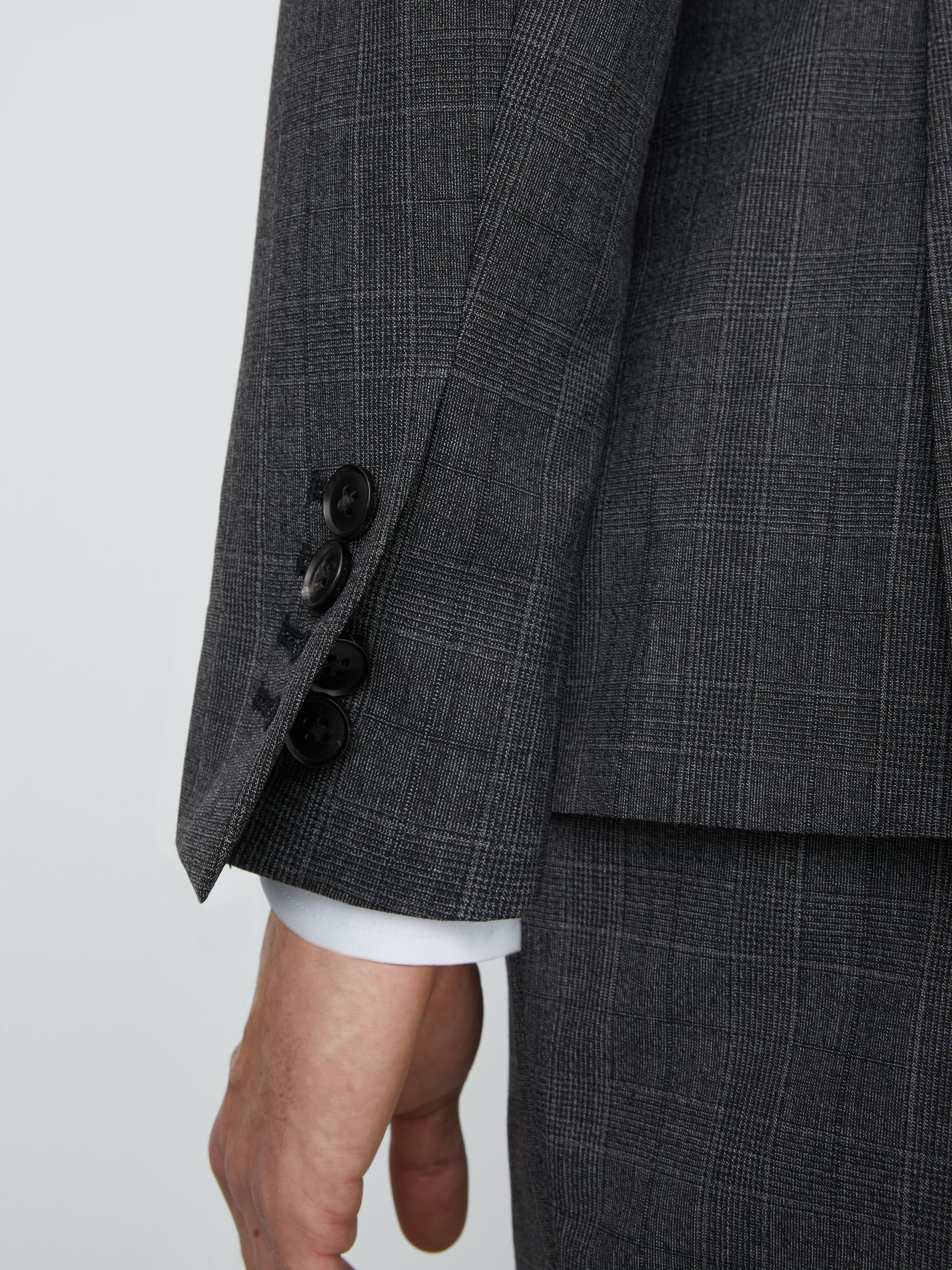 Wool-Blend Single-Breasted Check Blazer Tailored-Fit in Charcoal Grey - Image 7 of 9