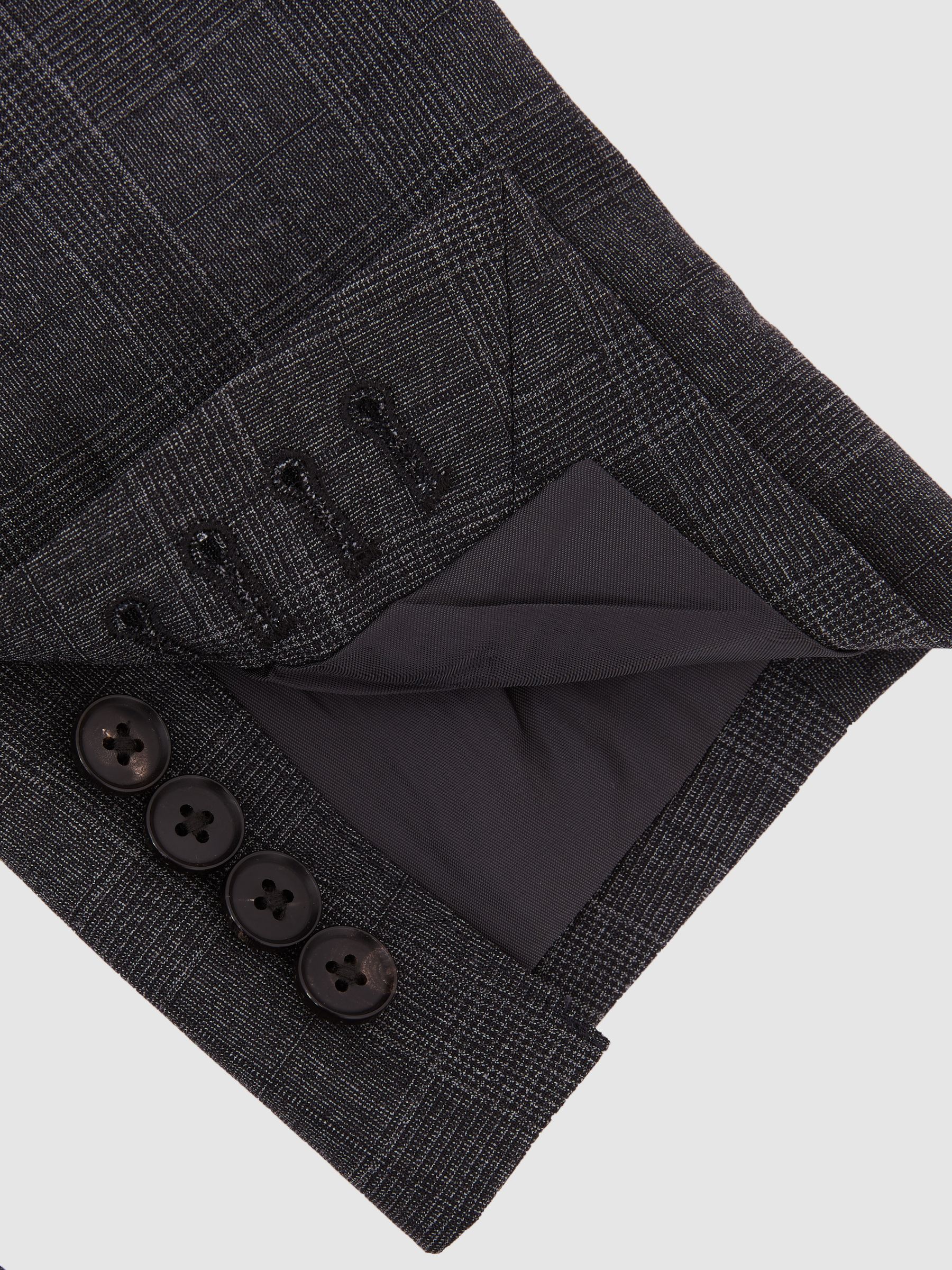 Tailored Fit Wool-Blend Single-Breasted Check Blazer in Charcoal Grey - image 3
