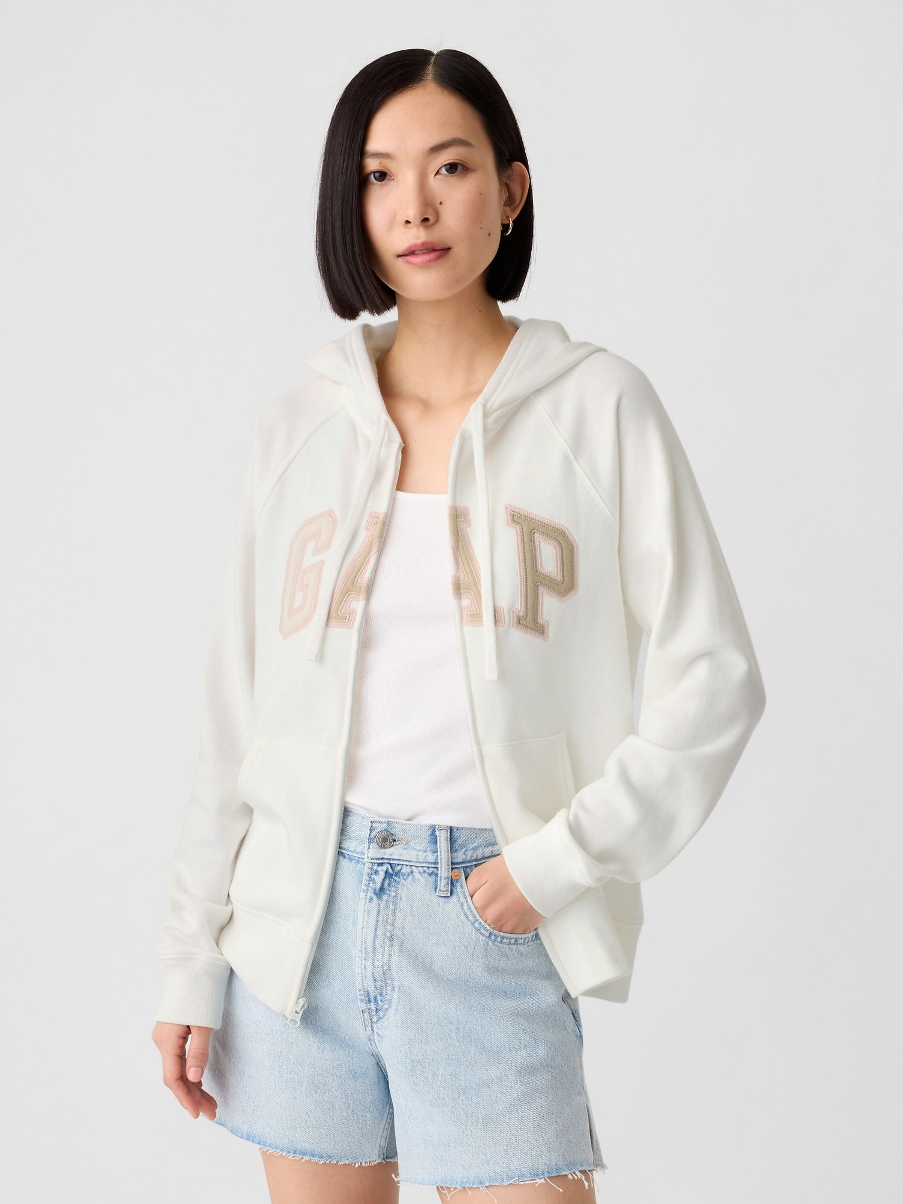 White Relaxed Logo Zip Hoodie | Gap
