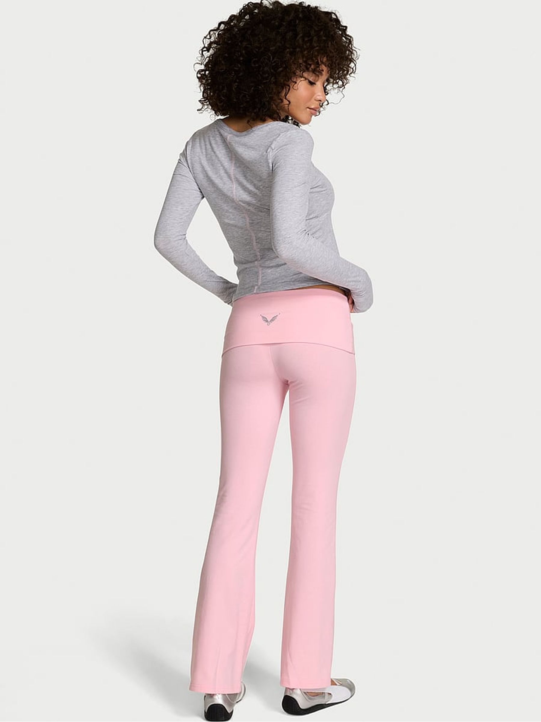 Pretty Blossom Pink Angel Cotton Foldover Flare Leggings - Image 2 of 3 Pretty Blossom Pink Angel Cotton Foldover Flare Leggings - Image 2 of 3