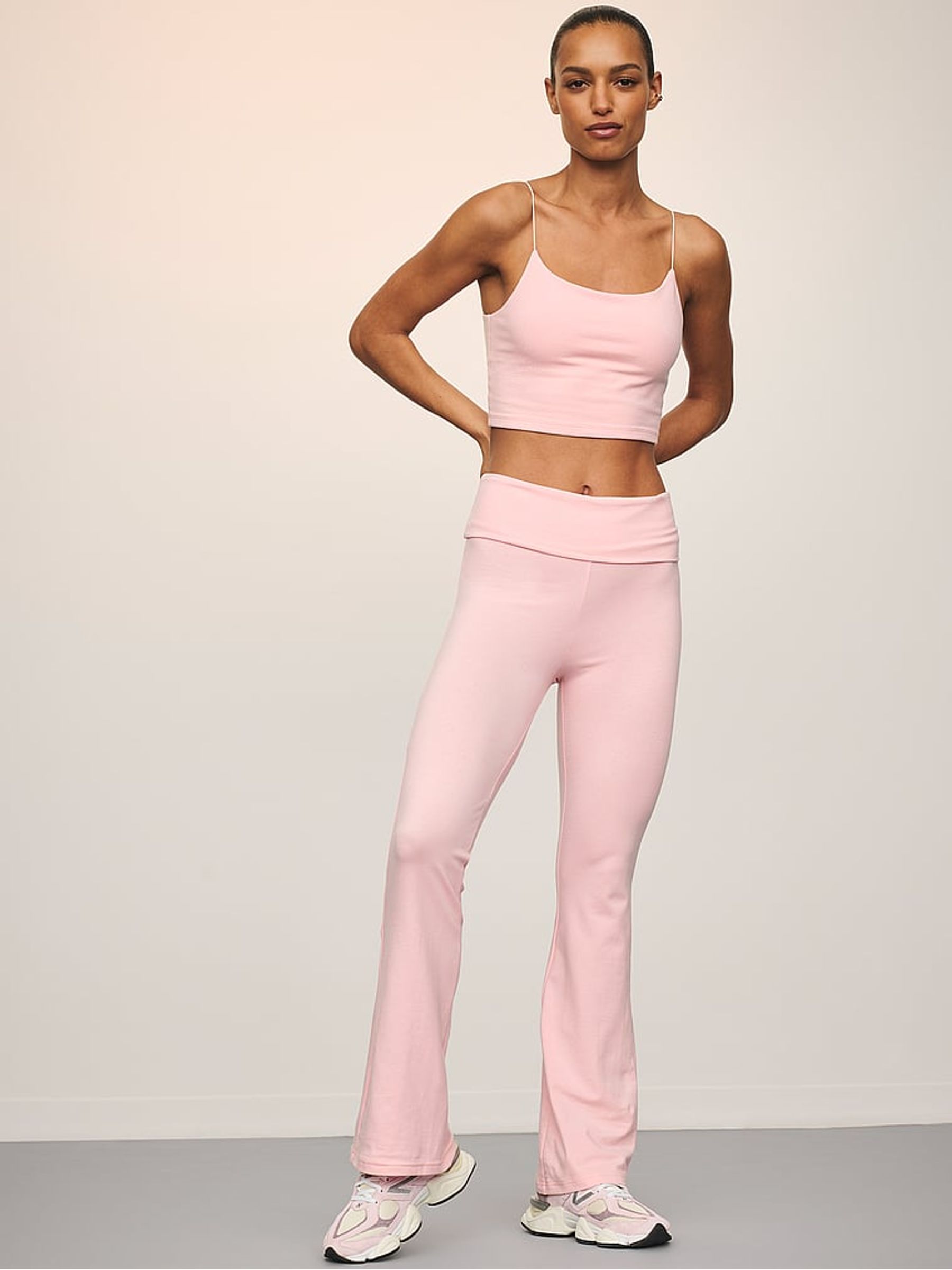 Pretty Blossom Pink Angel Cotton Foldover Flare Leggings - Image 3 of 3