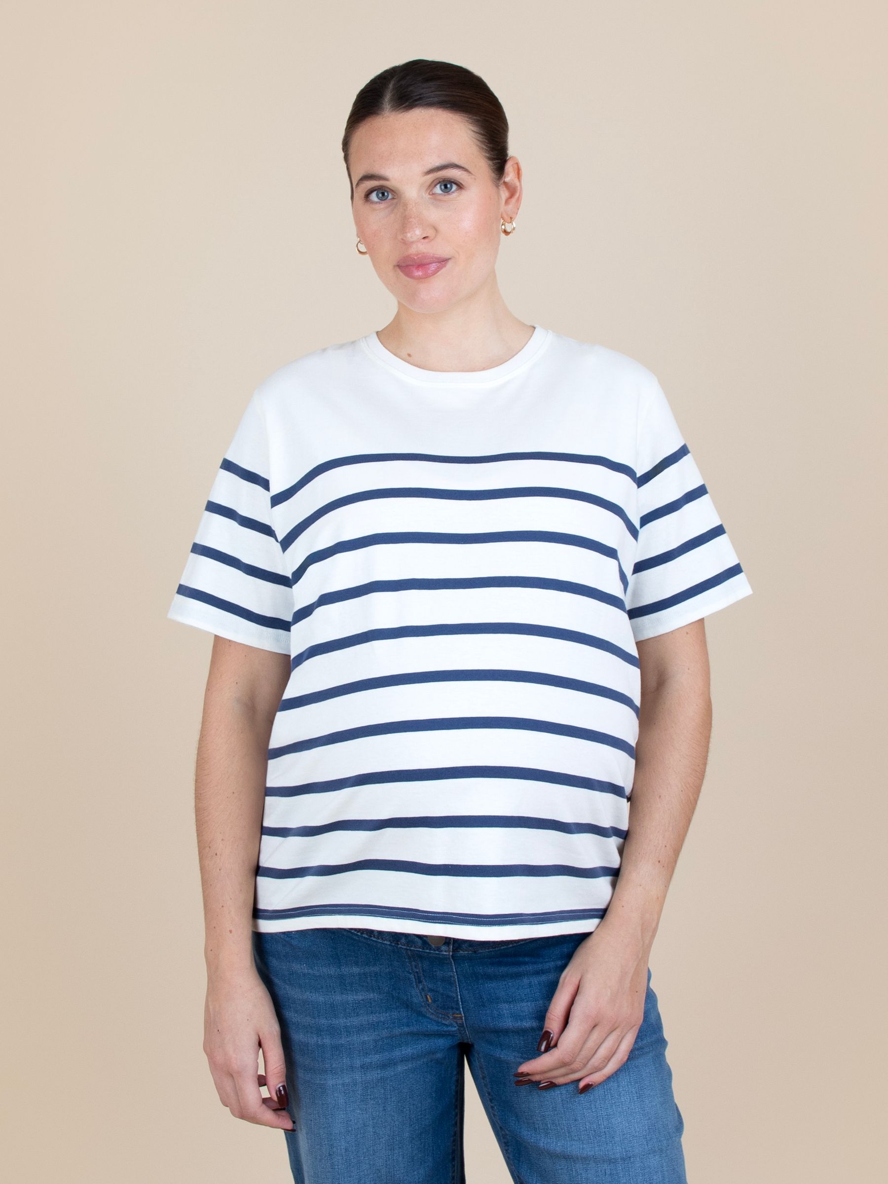 Blue Striped Oversized Maternity T-Shirt - Image 1 of 5 Blue Striped Oversized Maternity T-Shirt - Image 1 of 5