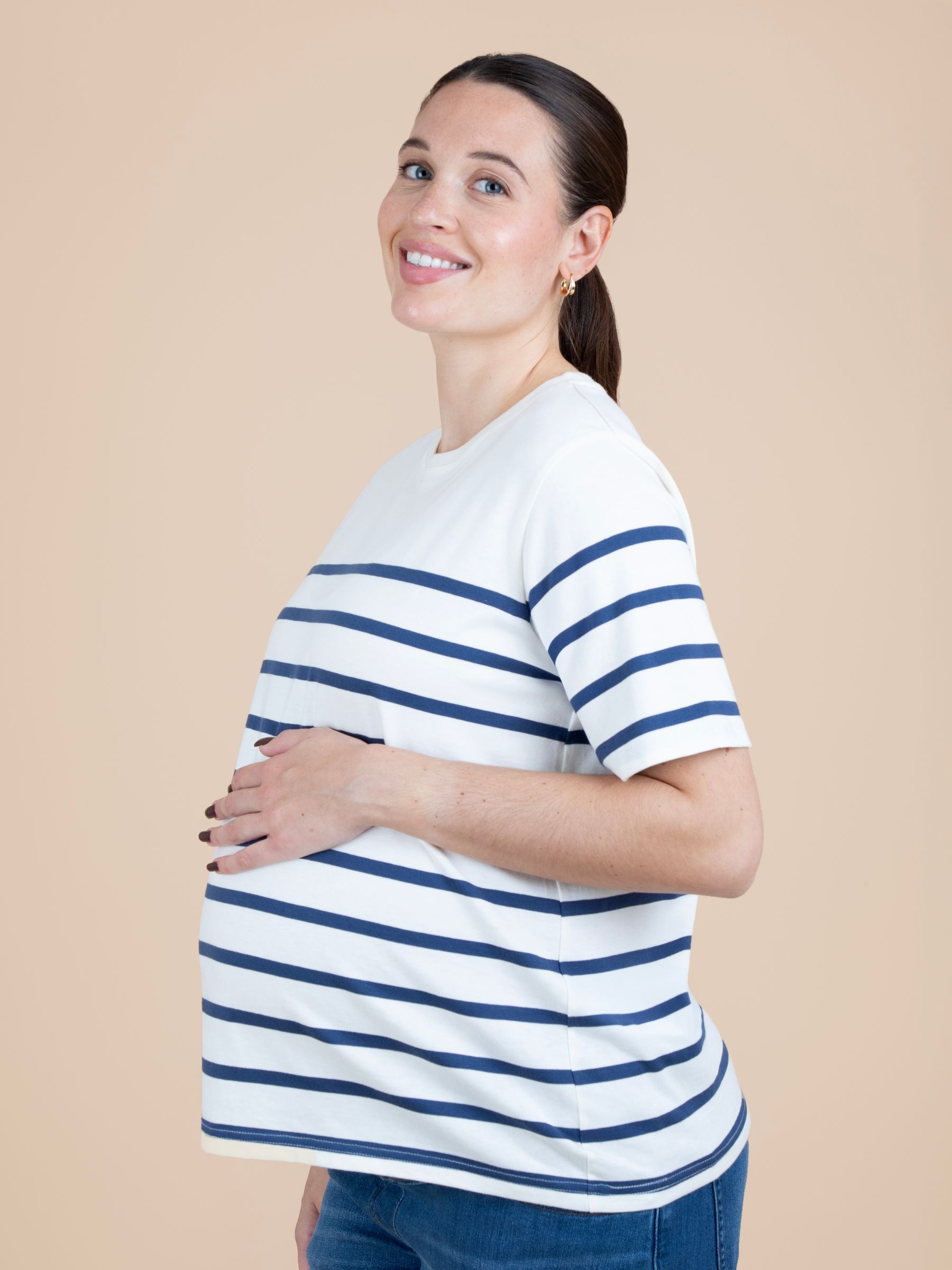 Blue Striped Oversized Maternity T-Shirt - Image 2 of 5