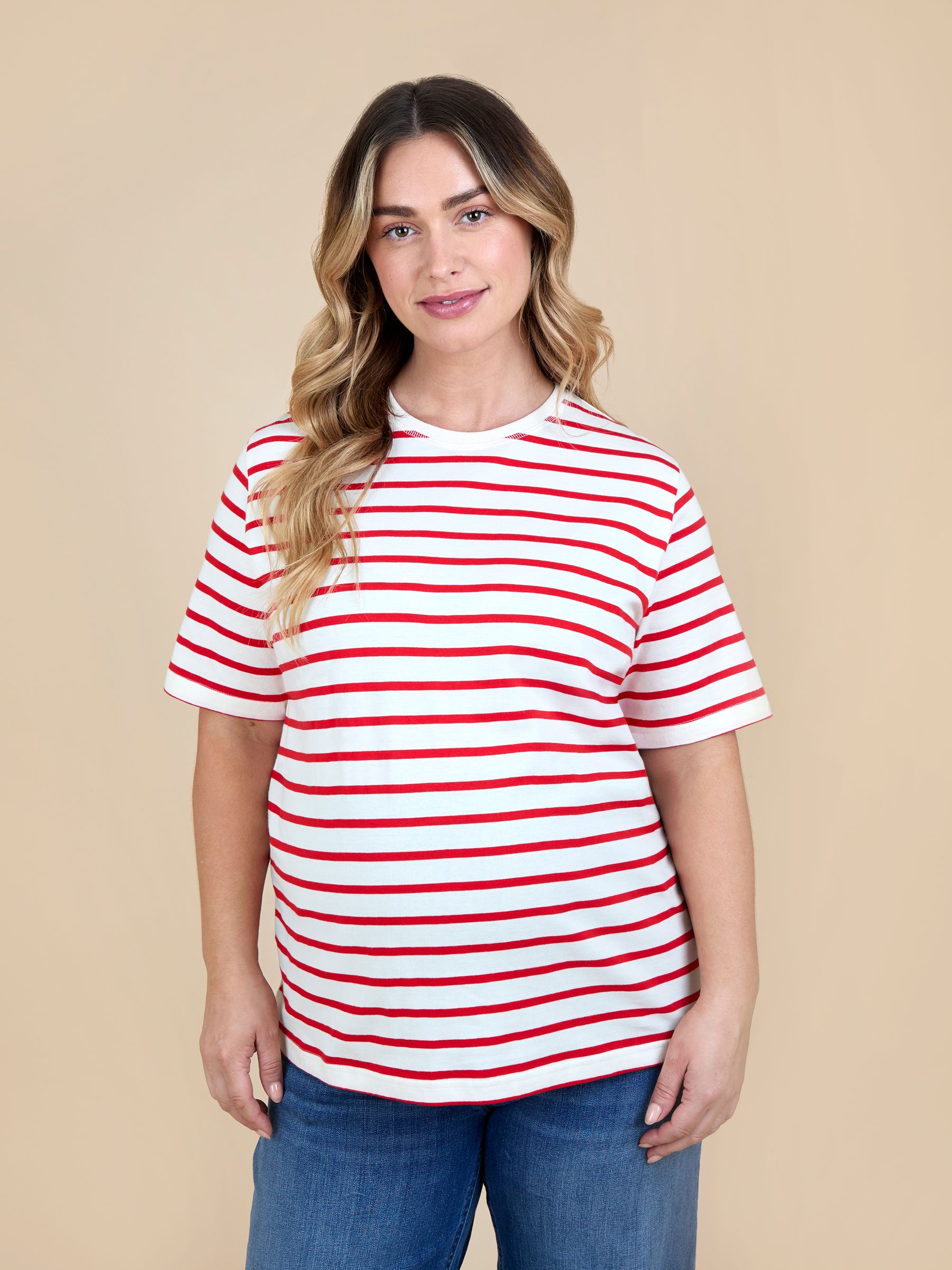 Red Striped Oversized Maternity T-Shirt - Image 1 of 5