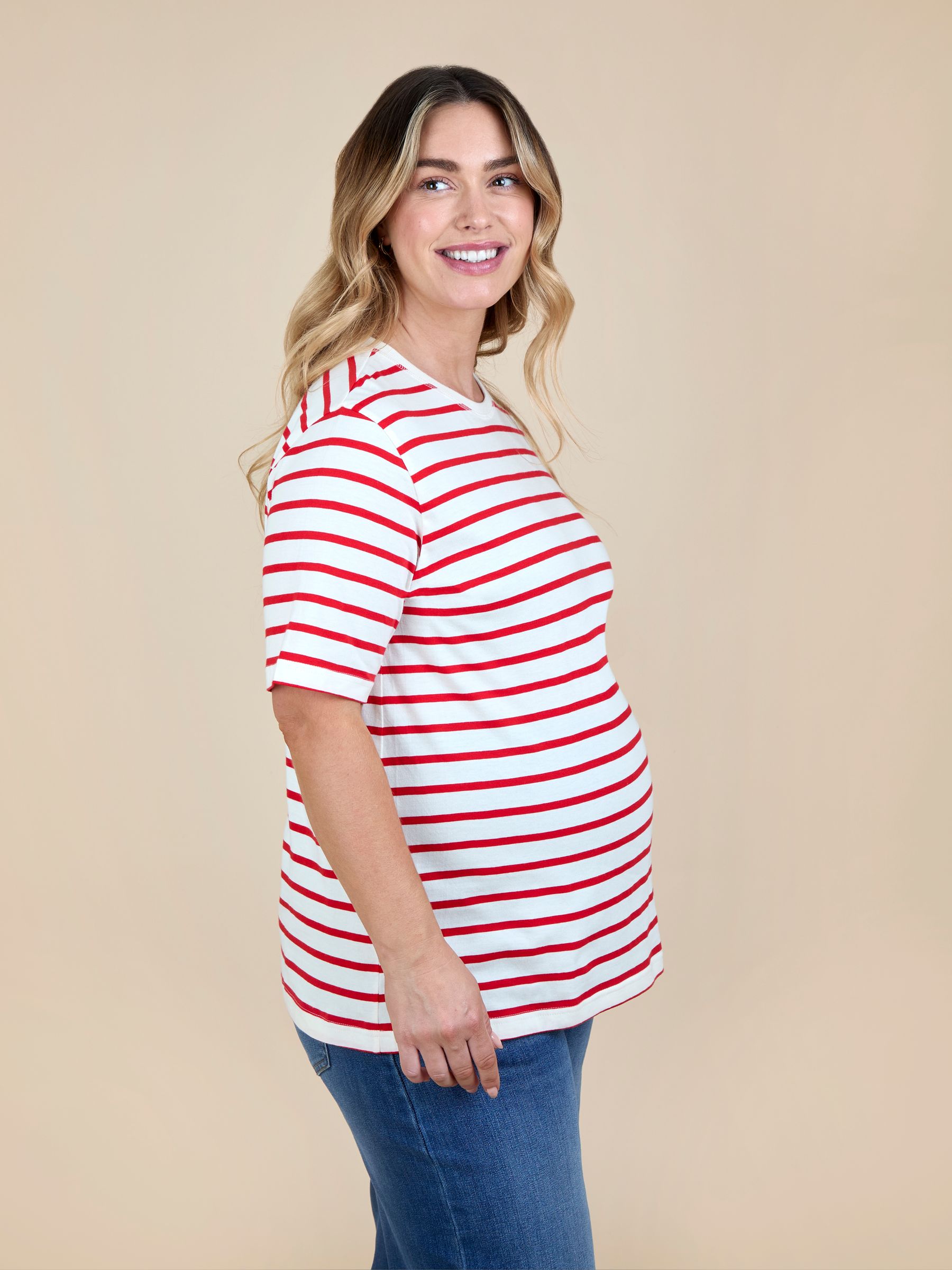 Red Striped Oversized Maternity T-Shirt - Image 2 of 5