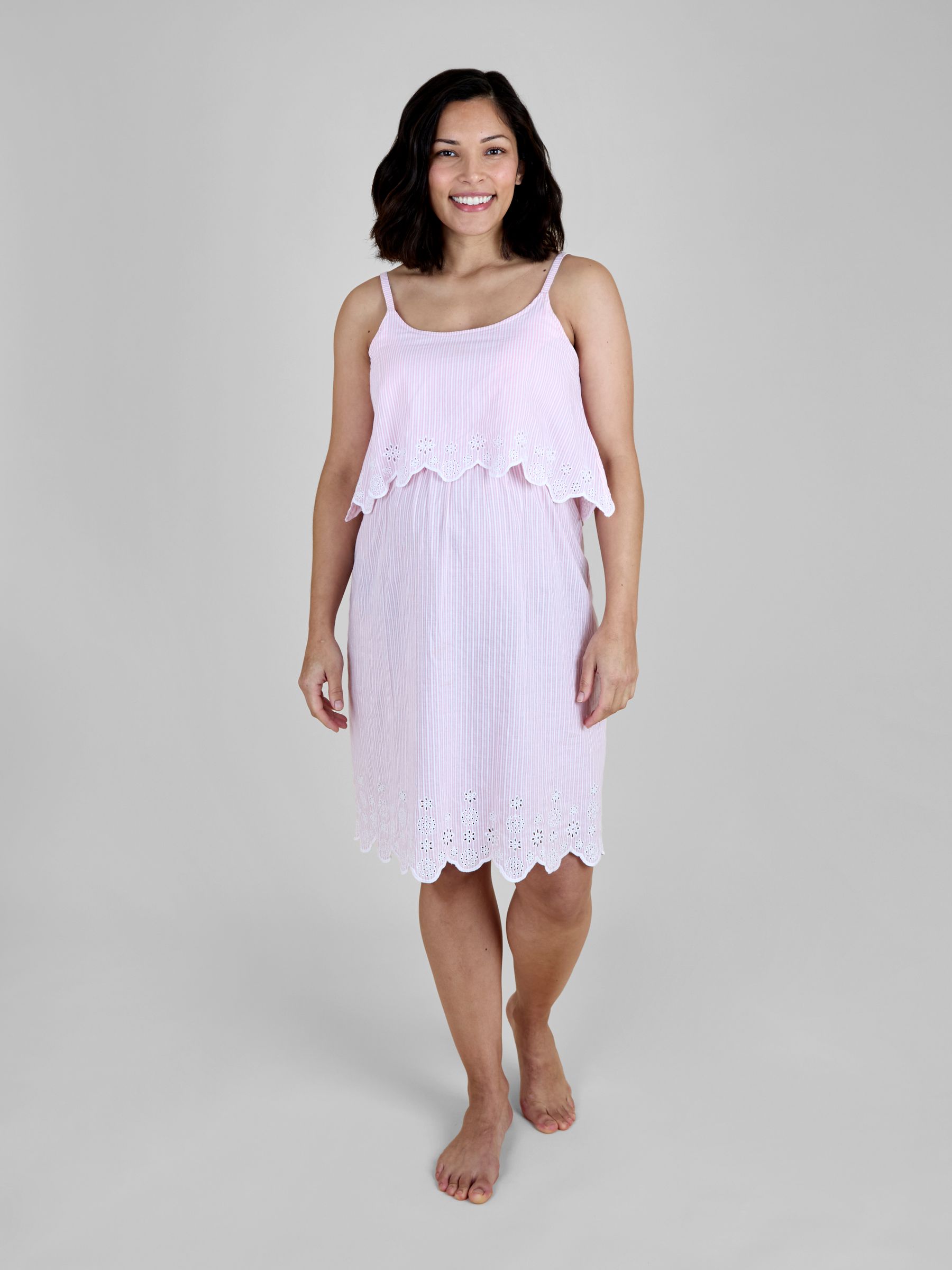 Pink Ticking Stripe Maternity & Nursing Nightdress - Image 1 of 5