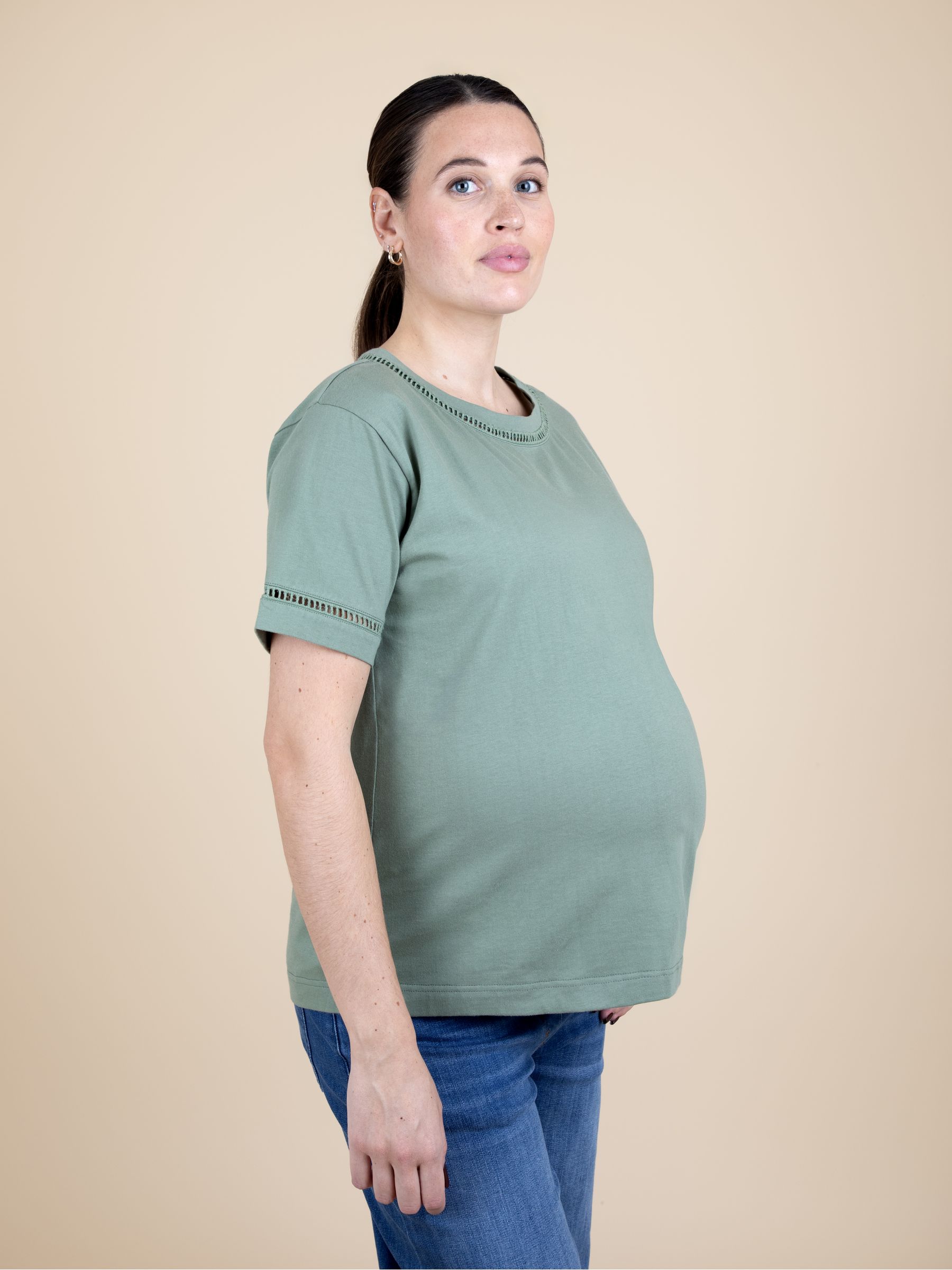 Green Striped Oversized Maternity T-Shirt - Image 1 of 5 Green Striped Oversized Maternity T-Shirt - Image 1 of 5