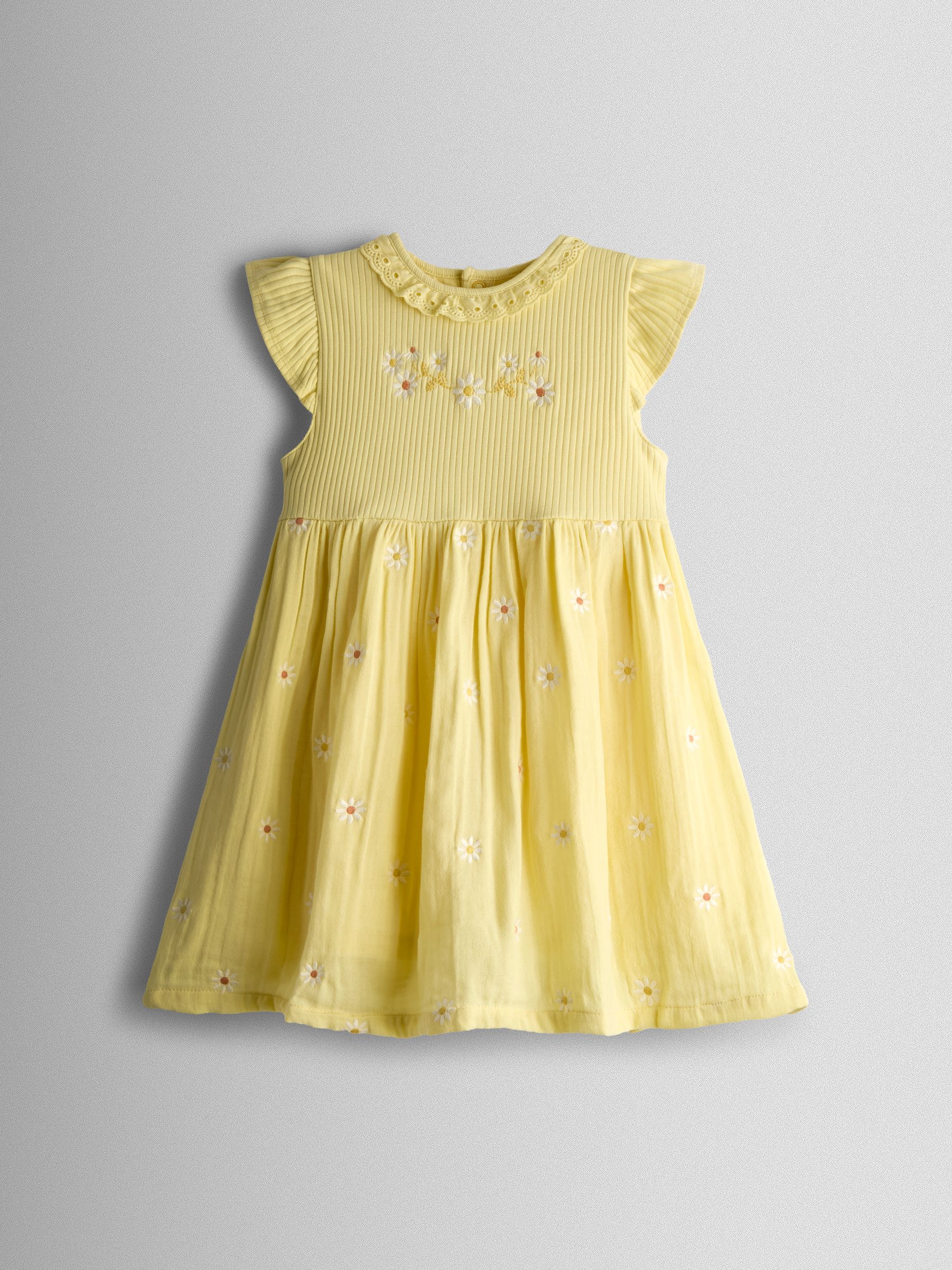 Yellow Floral Embroidered Cheesecloth Combo Dress - Image 1 of 4 Yellow Floral Embroidered Cheesecloth Combo Dress - Image 1 of 4