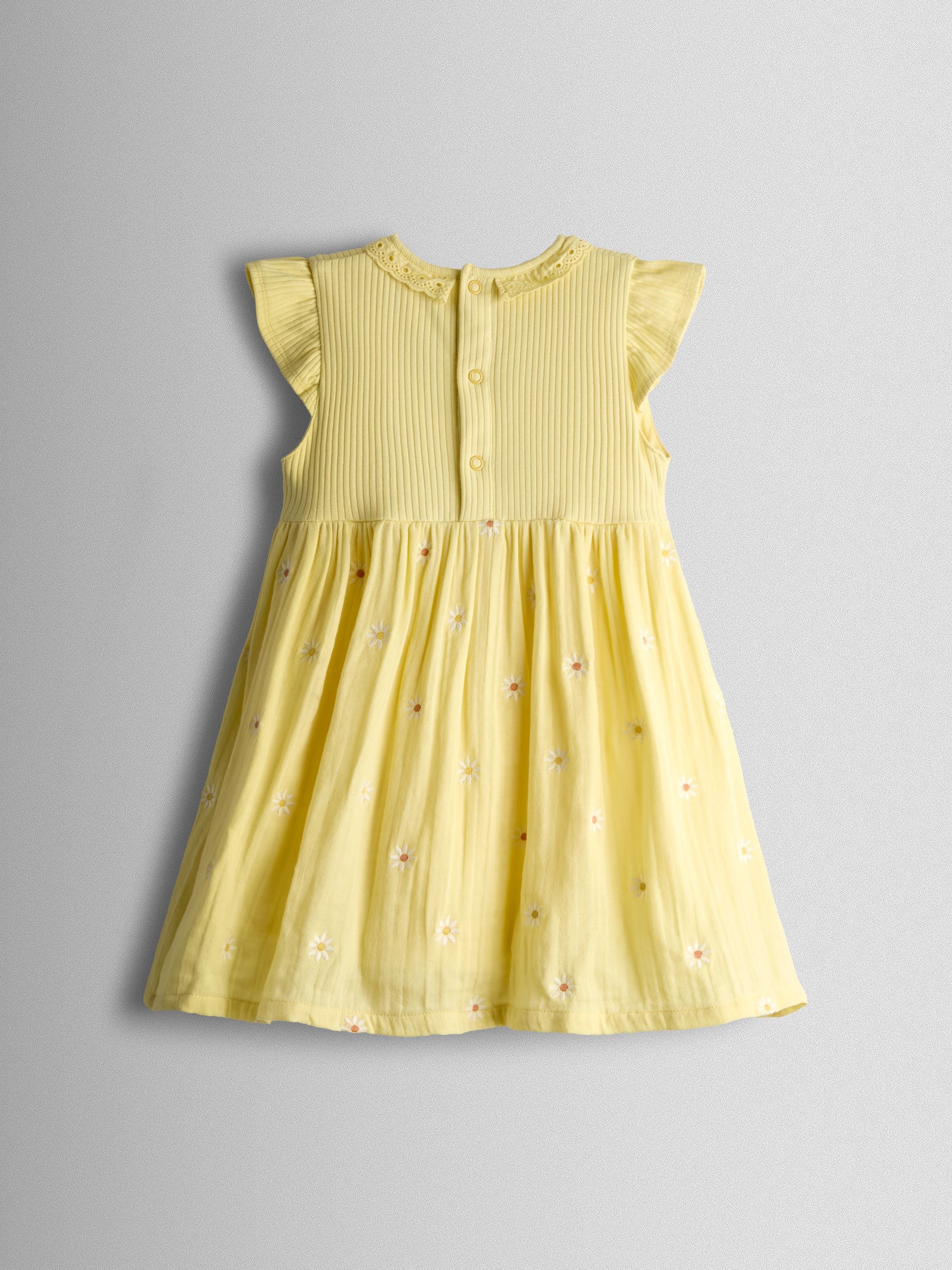 Yellow Floral Embroidered Cheesecloth Combo Dress - Image 2 of 4 Yellow Floral Embroidered Cheesecloth Combo Dress - Image 2 of 4