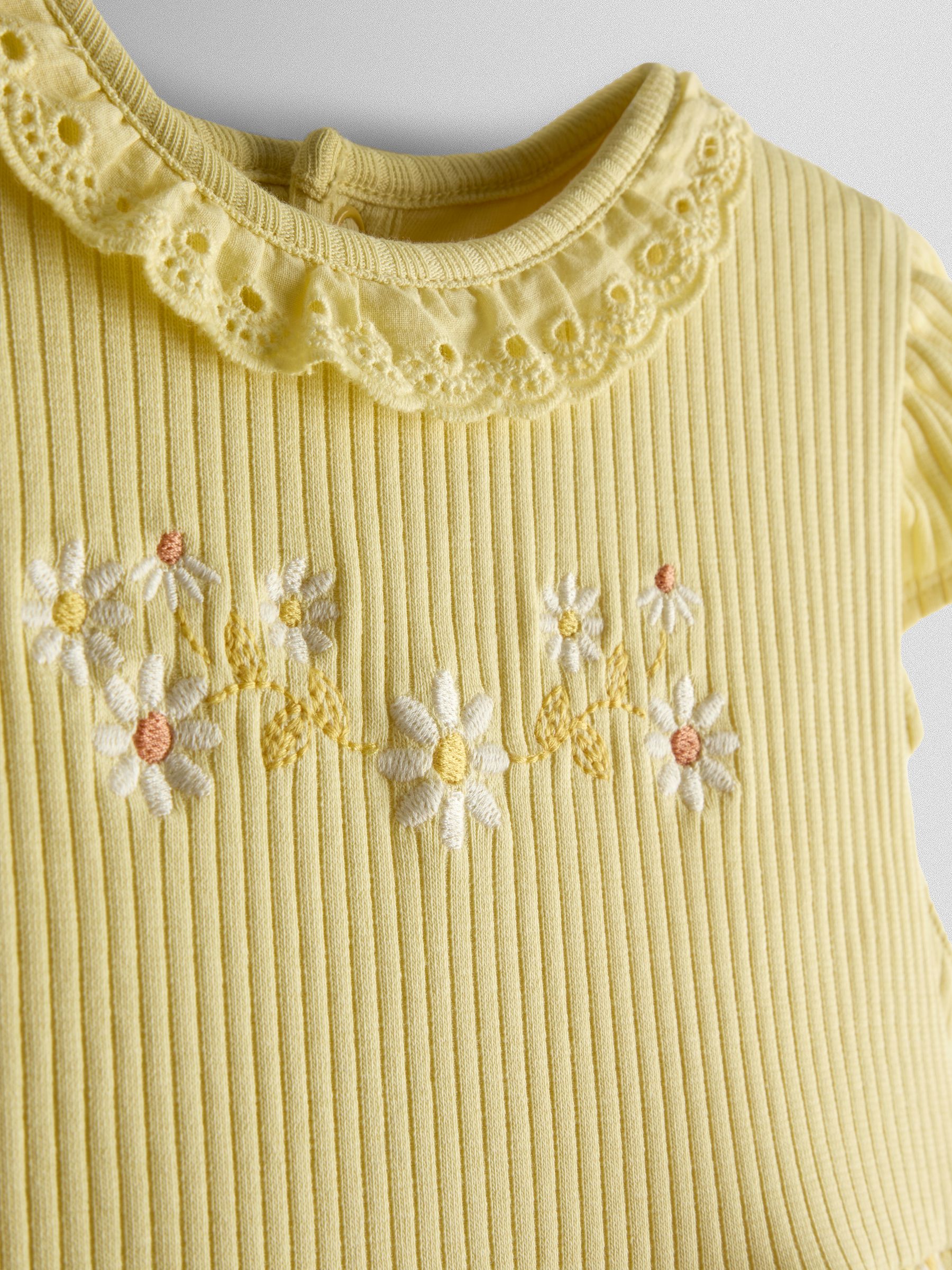 Yellow Floral Embroidered Cheesecloth Combo Dress - Image 3 of 4