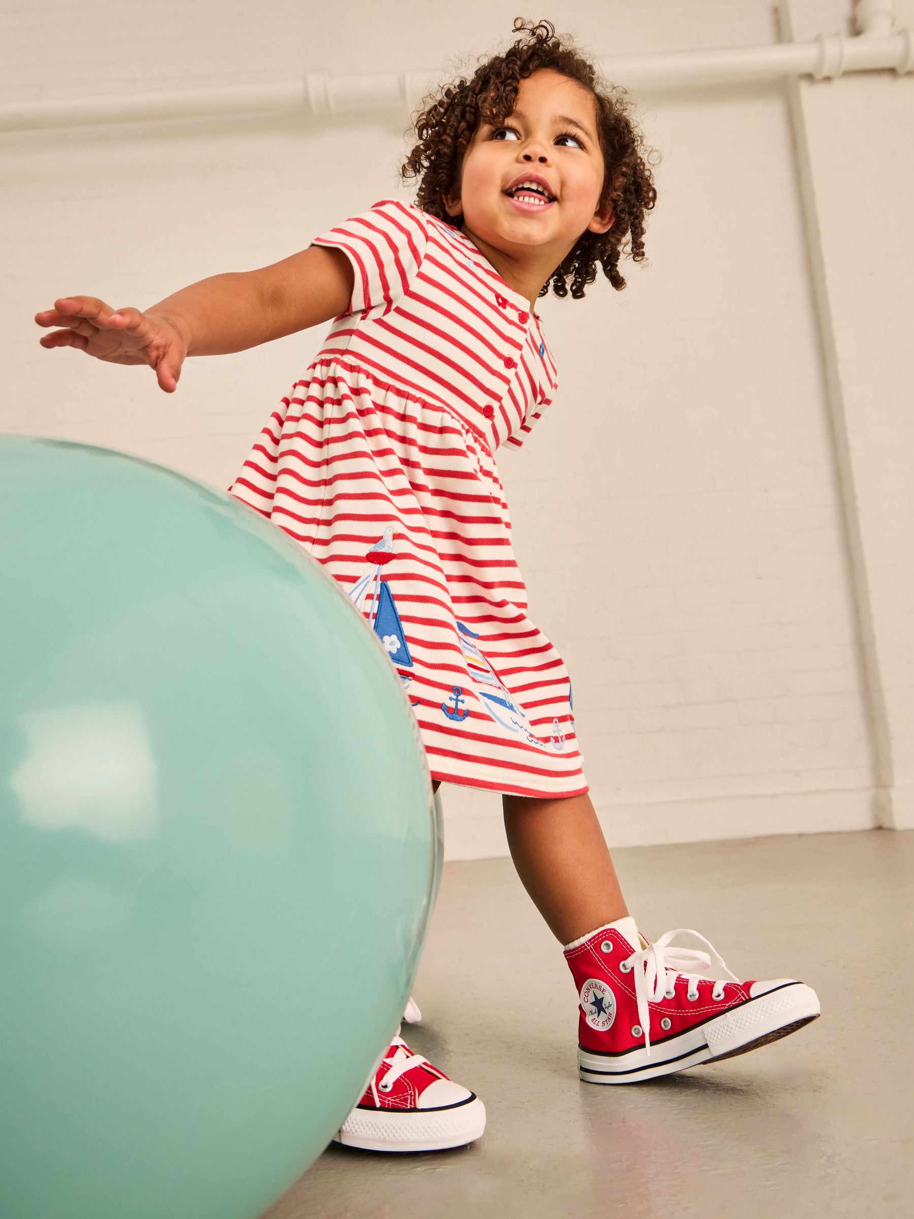 Red Boat Appliqu Classic Button Front Dress | JoJo Maman Bb USA