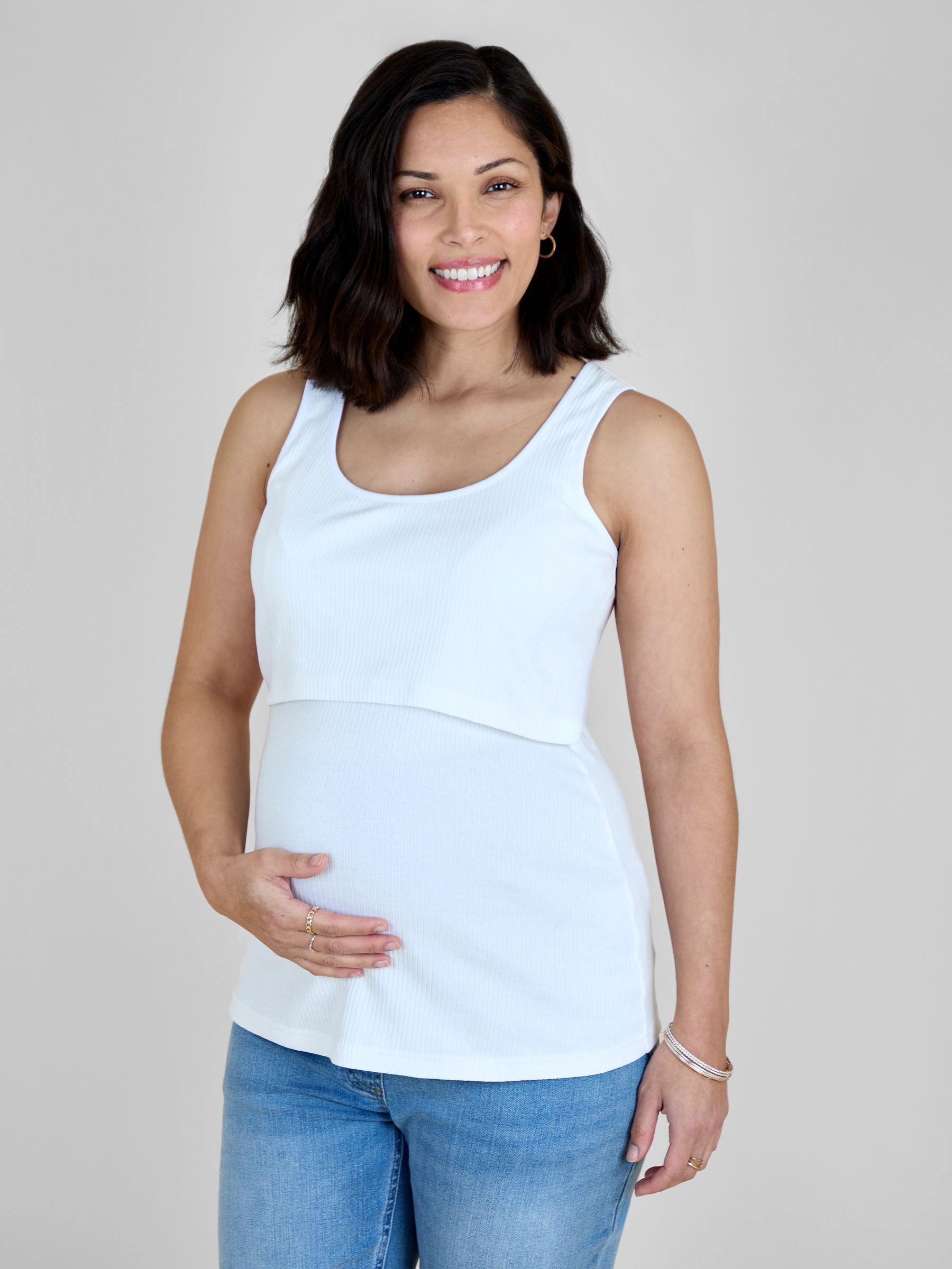 White Ribbed Maternity & Nursing Vest - Image 1 of 5