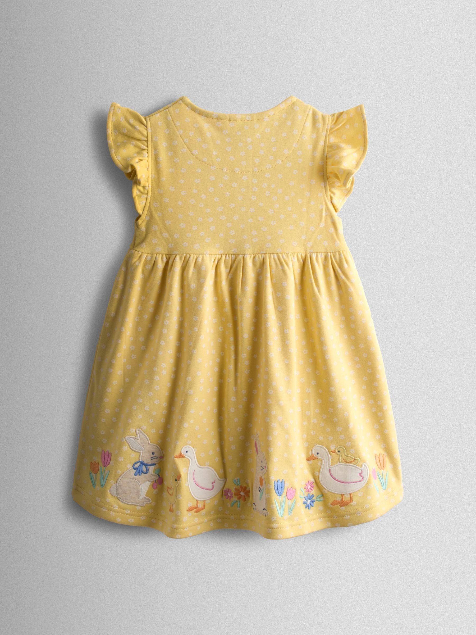 Mid Yellow Bunny And Duck Appliqué Button Front Dress - Image 2 of 4