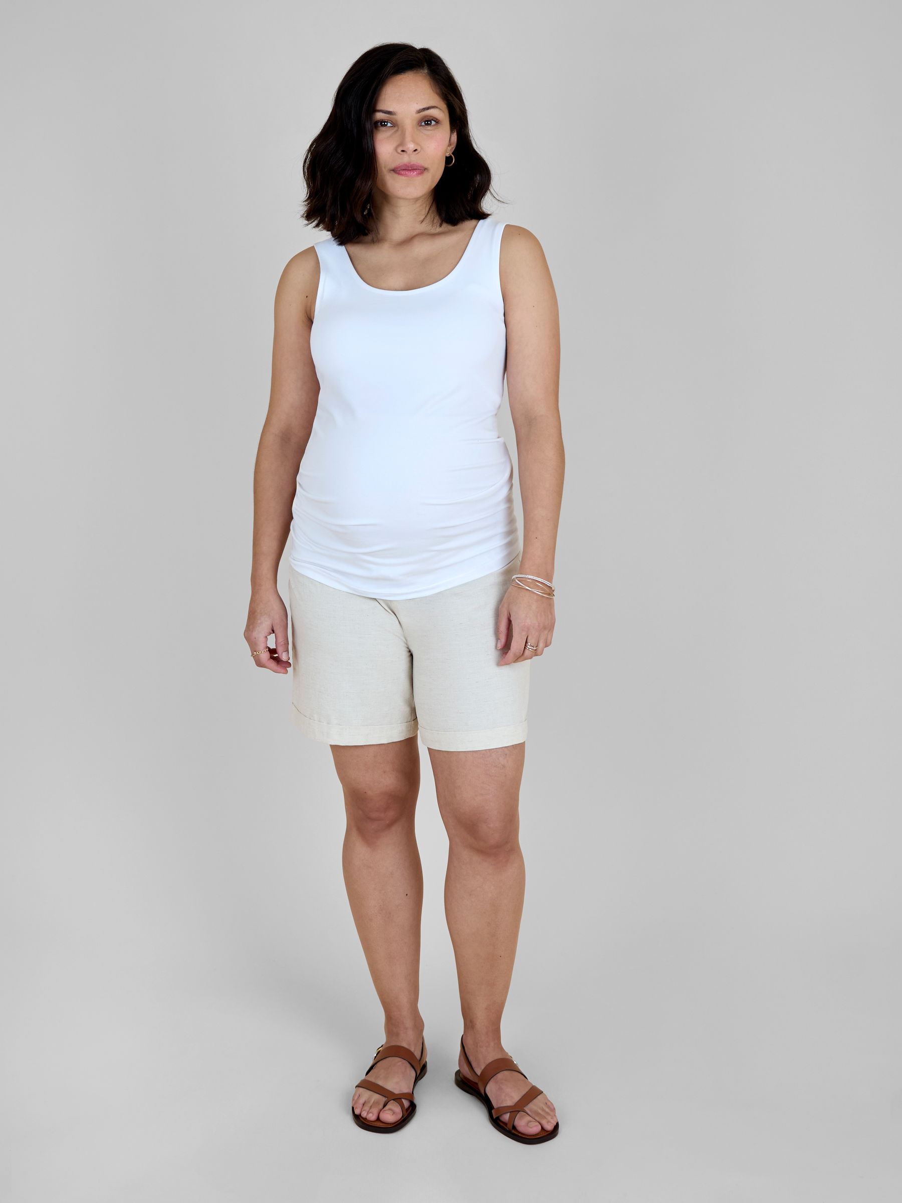Natural Linen Blend Drawstring Waist Maternity Shorts - Image 3 of 4