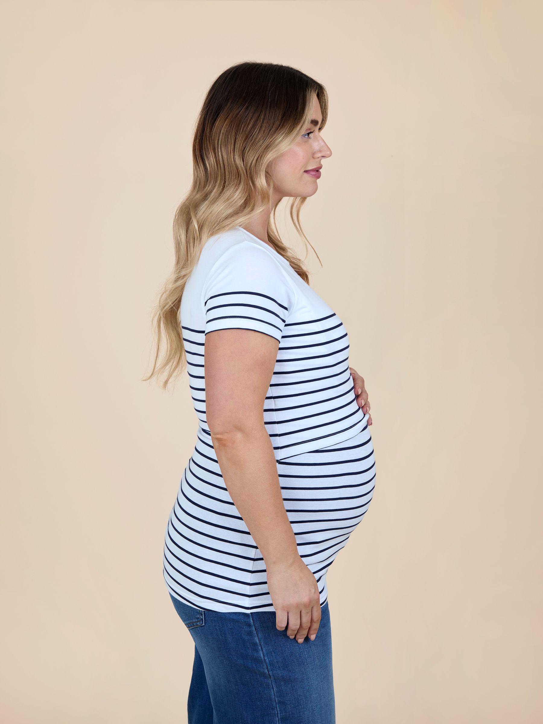 Navy Blue Breton Nursing T-Shirt - Image 2 of 4 Navy Blue Breton Nursing T-Shirt - Image 2 of 4