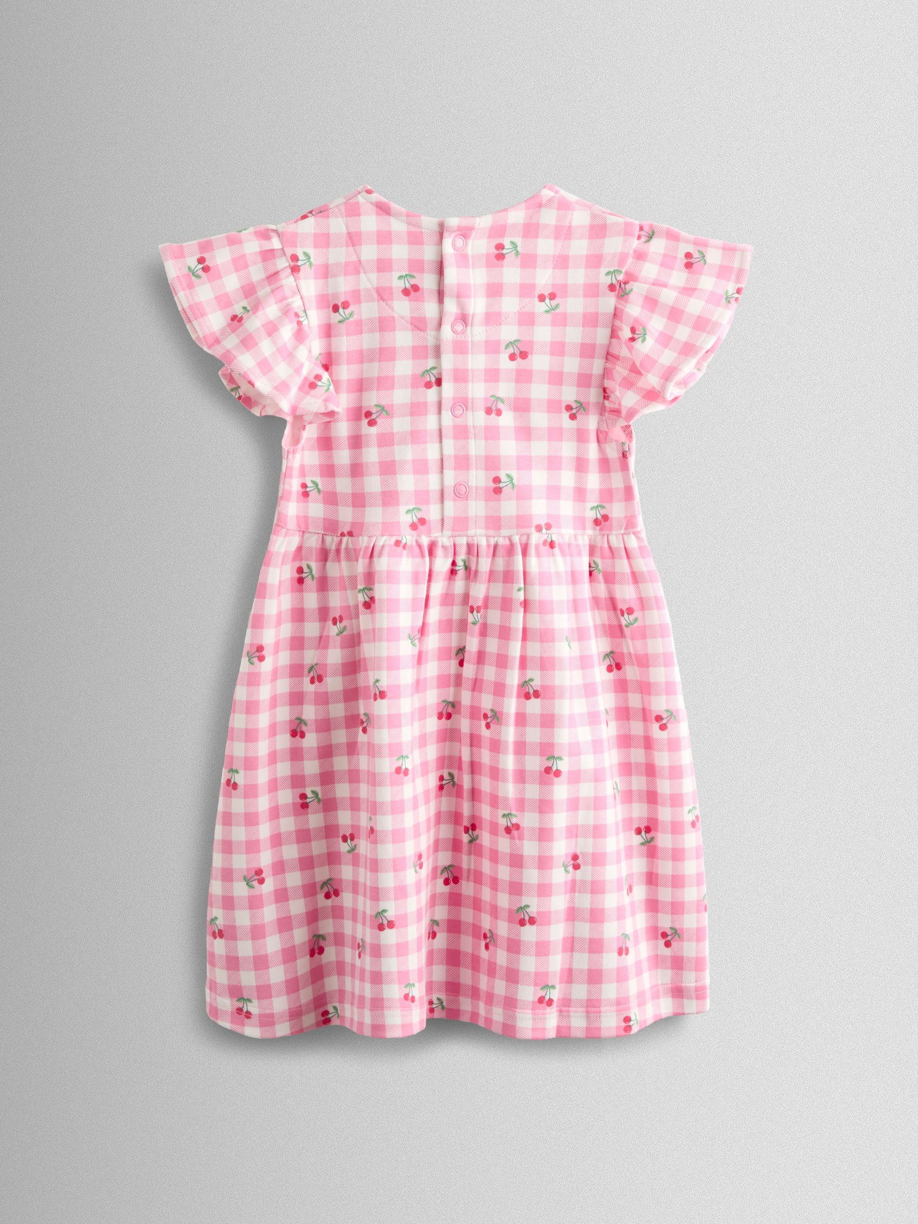 Pink Gingham Cherry Printed Flutter Sleeve Dress - Image 2 of 4