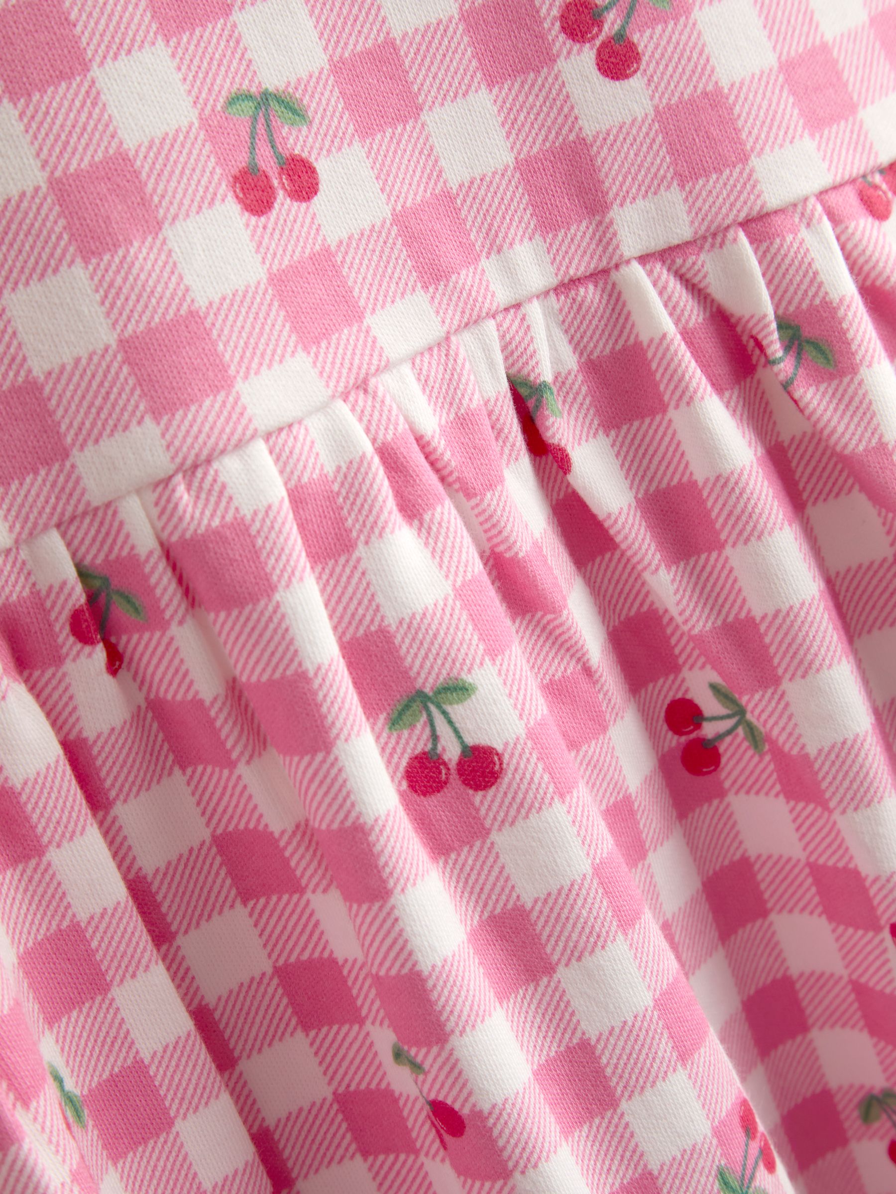 Pink Gingham Cherry Printed Flutter Sleeve Dress - Image 4 of 4