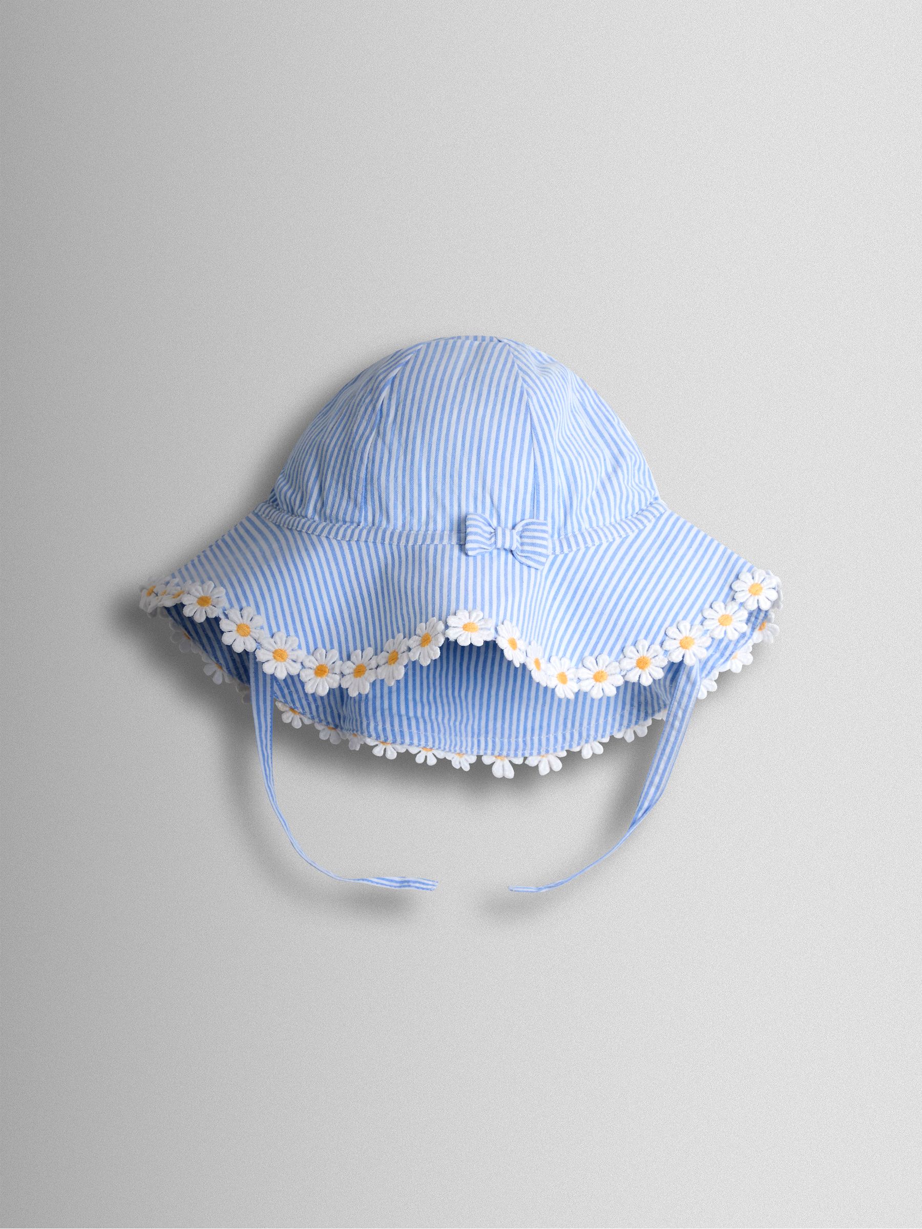 Blue Daisy Trim Seersucker Floppy Sun Hat - Image 1 of 3