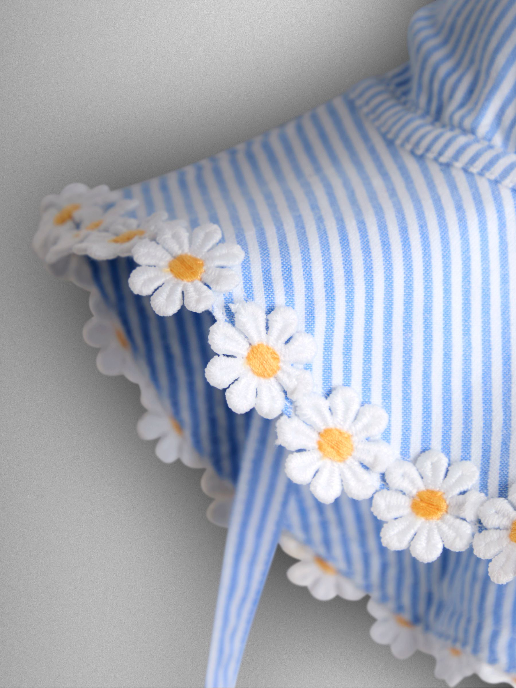 Blue Daisy Trim Seersucker Floppy Sun Hat - Image 2 of 3