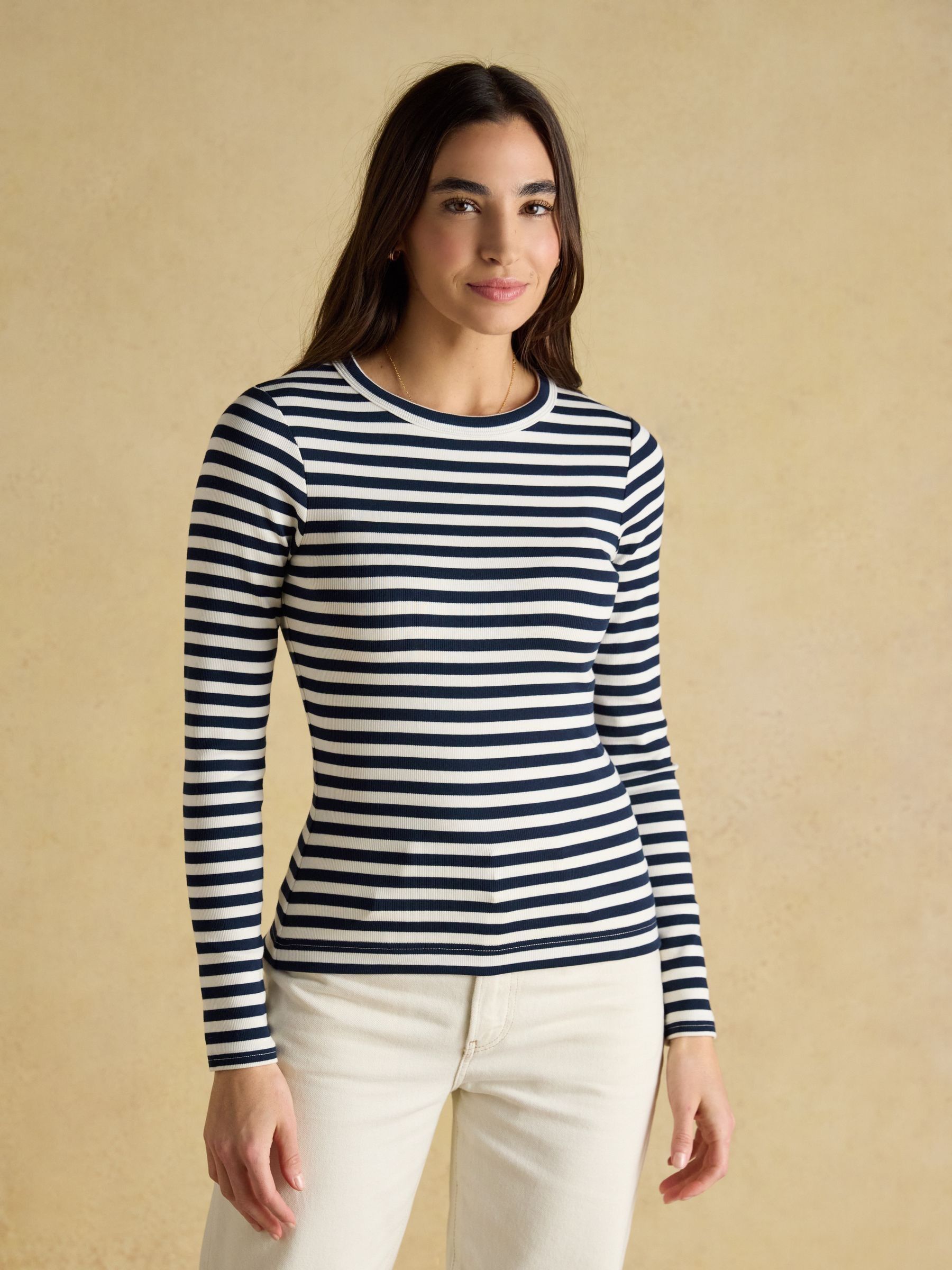 Sophie Navy Stripe Long Sleeve Ribbed Fitted Top - Image 1 of 7
