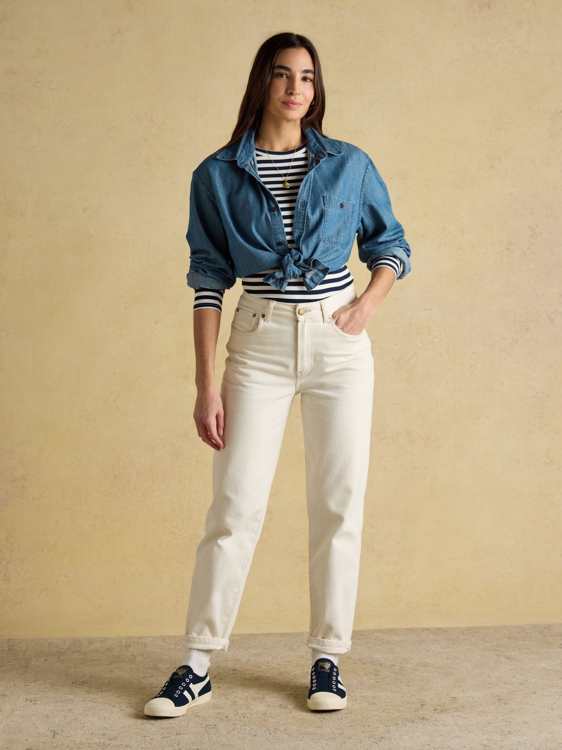 Sophie Navy Stripe Long Sleeve Ribbed Fitted Top - Image 4 of 7