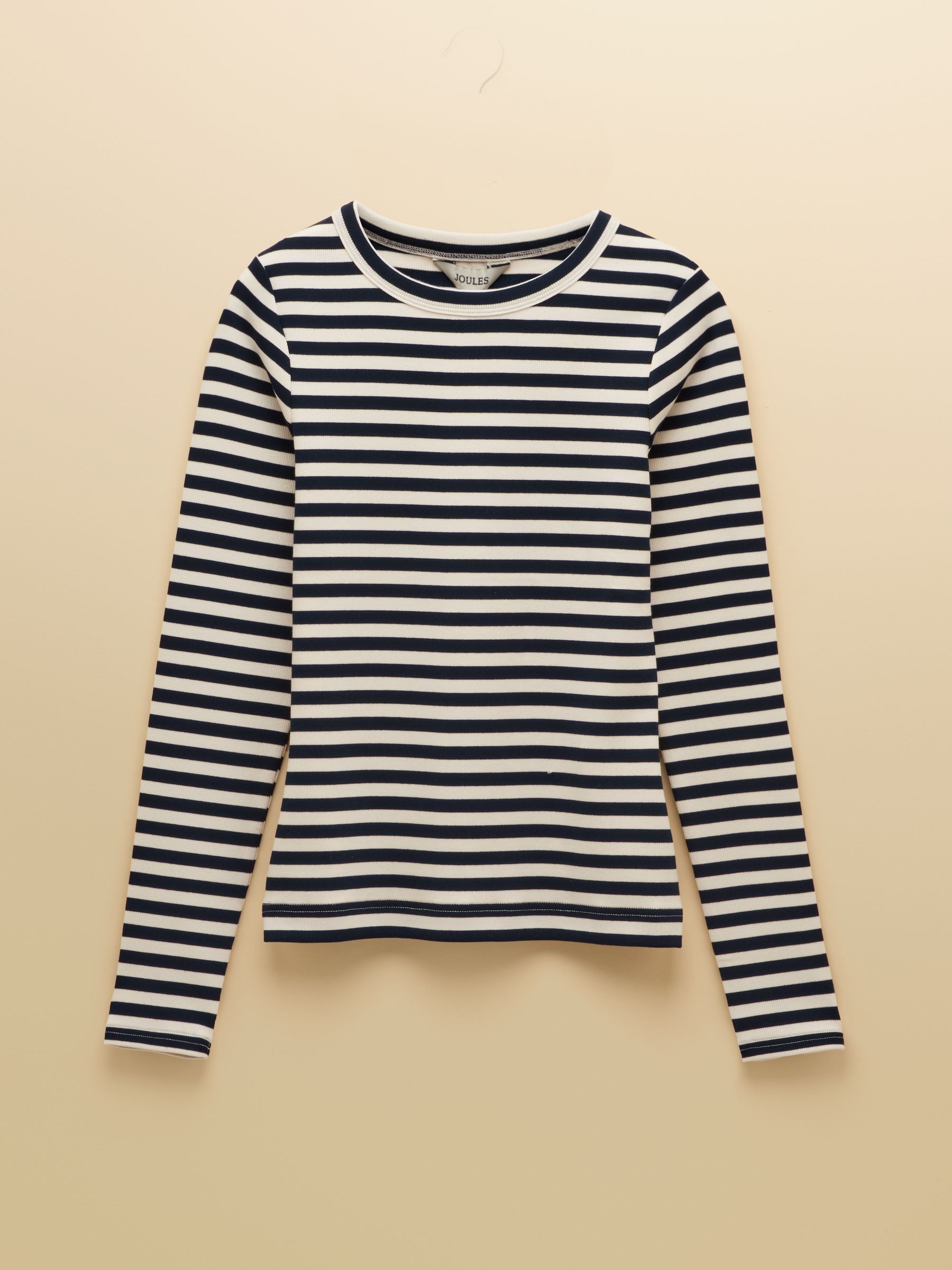 Sophie Navy Striped Long Sleeve Ribbed Fitted T-Shirt | Joules