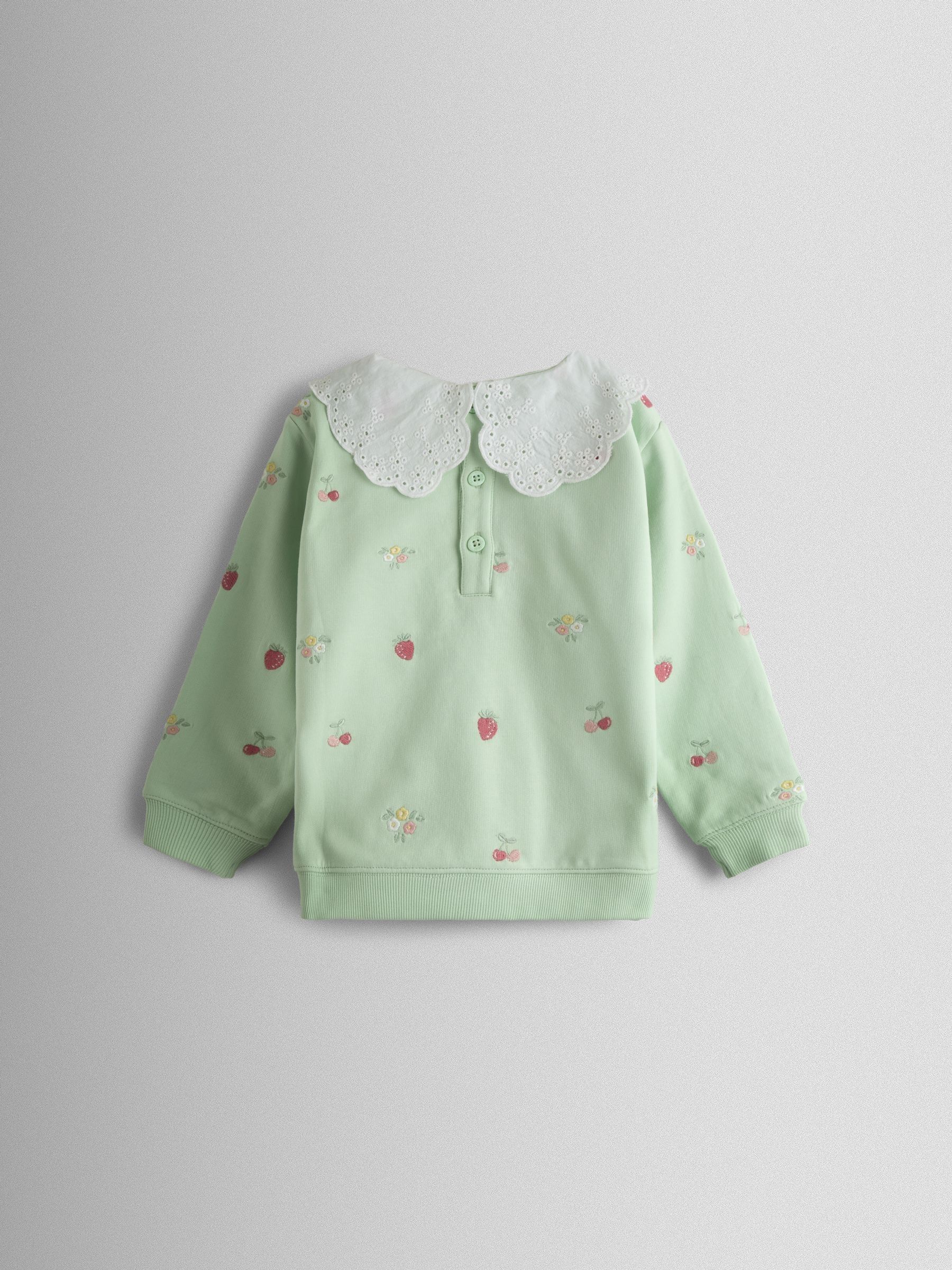 Sage Green Fruit & Floral Embroidered Sweatshirt - Image 2 of 3